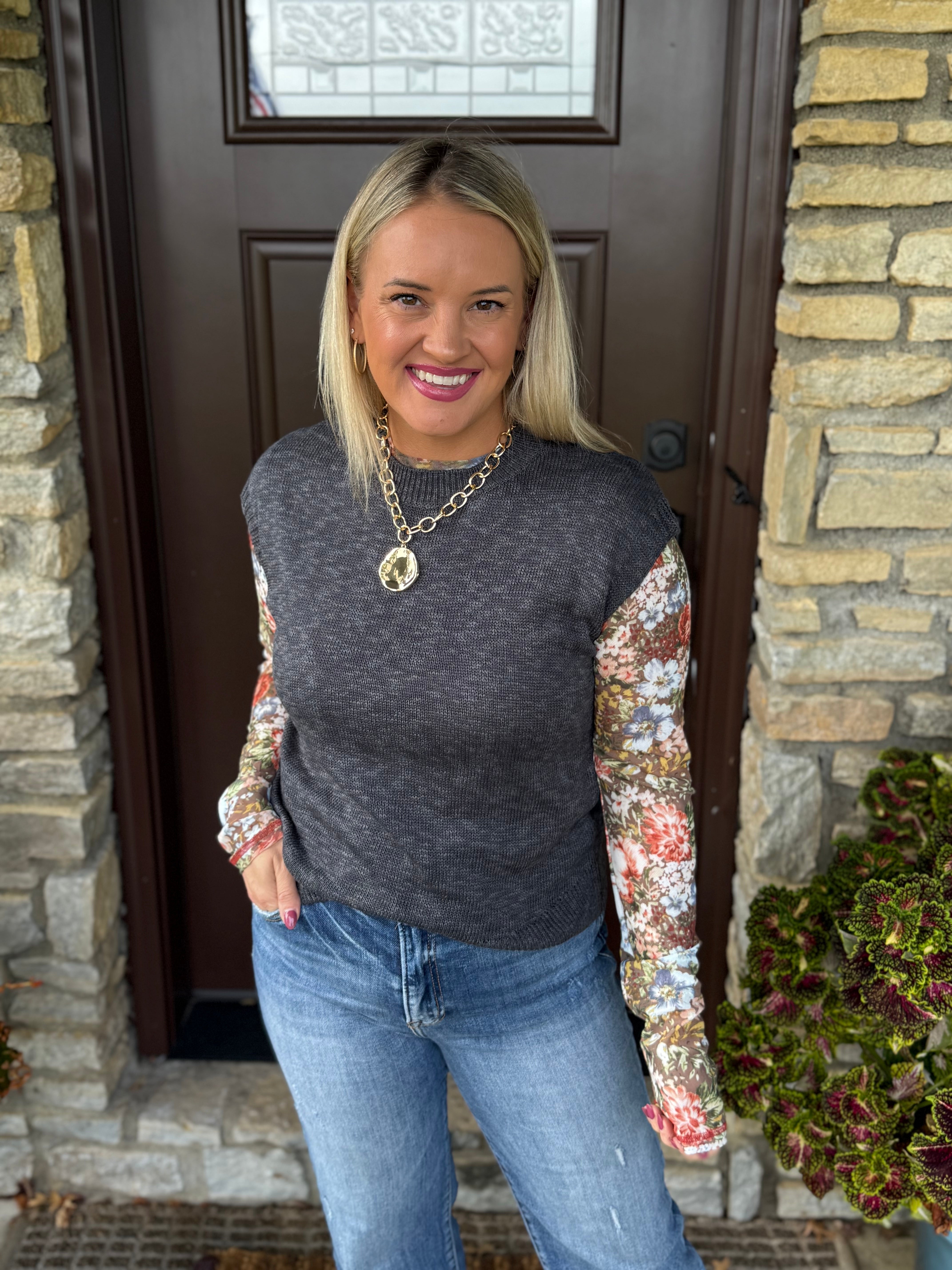 Ready for Fall Knit Top - Dark Stone-100 Short Sleeve Tops-La Miel-The Lovely Closet, Women's Fashion Boutique in Alexandria, KY