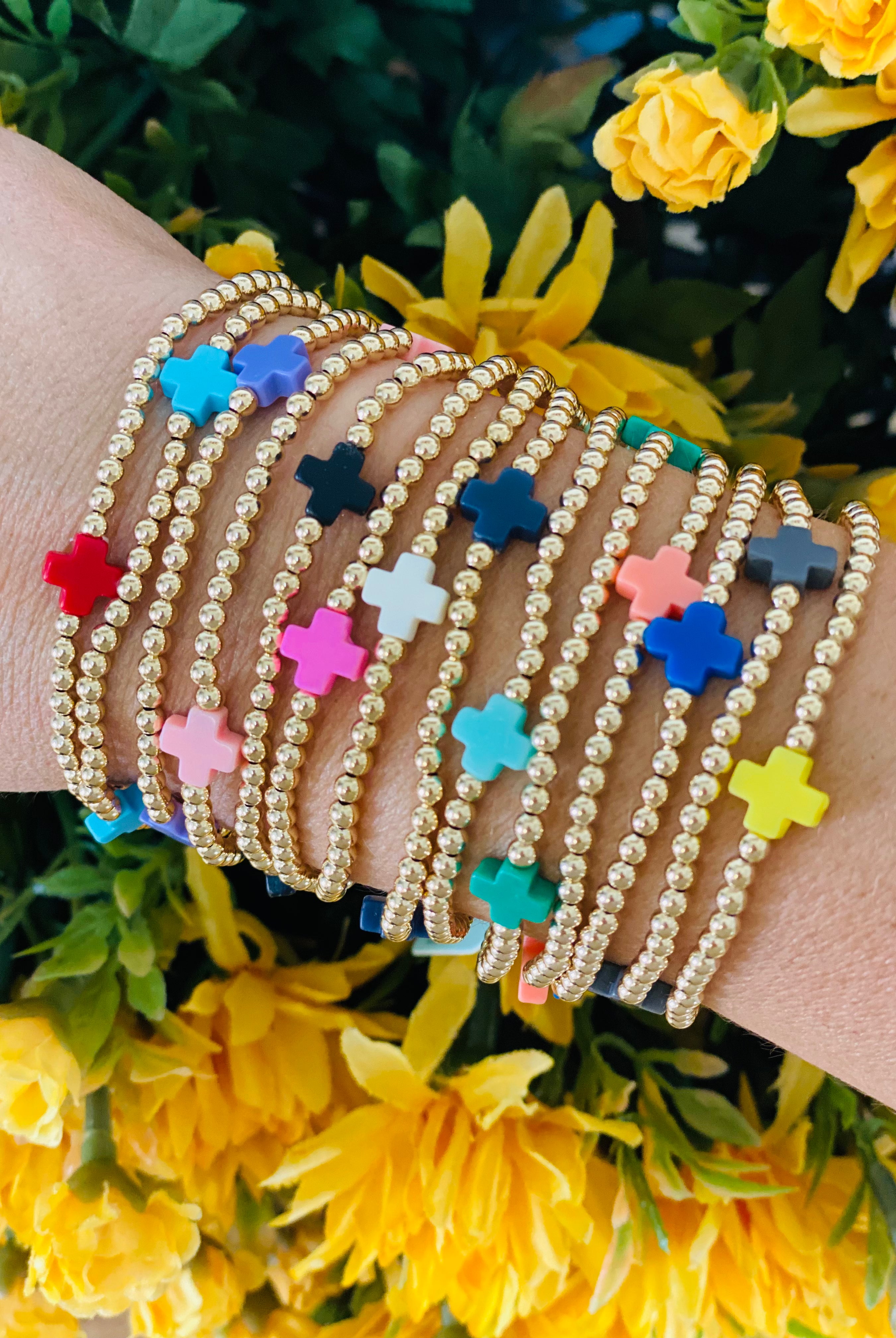 Signature Cross Gold Pattern 3mm Bead Bracelet-260 eNewton-eNewton-The Lovely Closet, Women's Fashion Boutique in Alexandria, KY