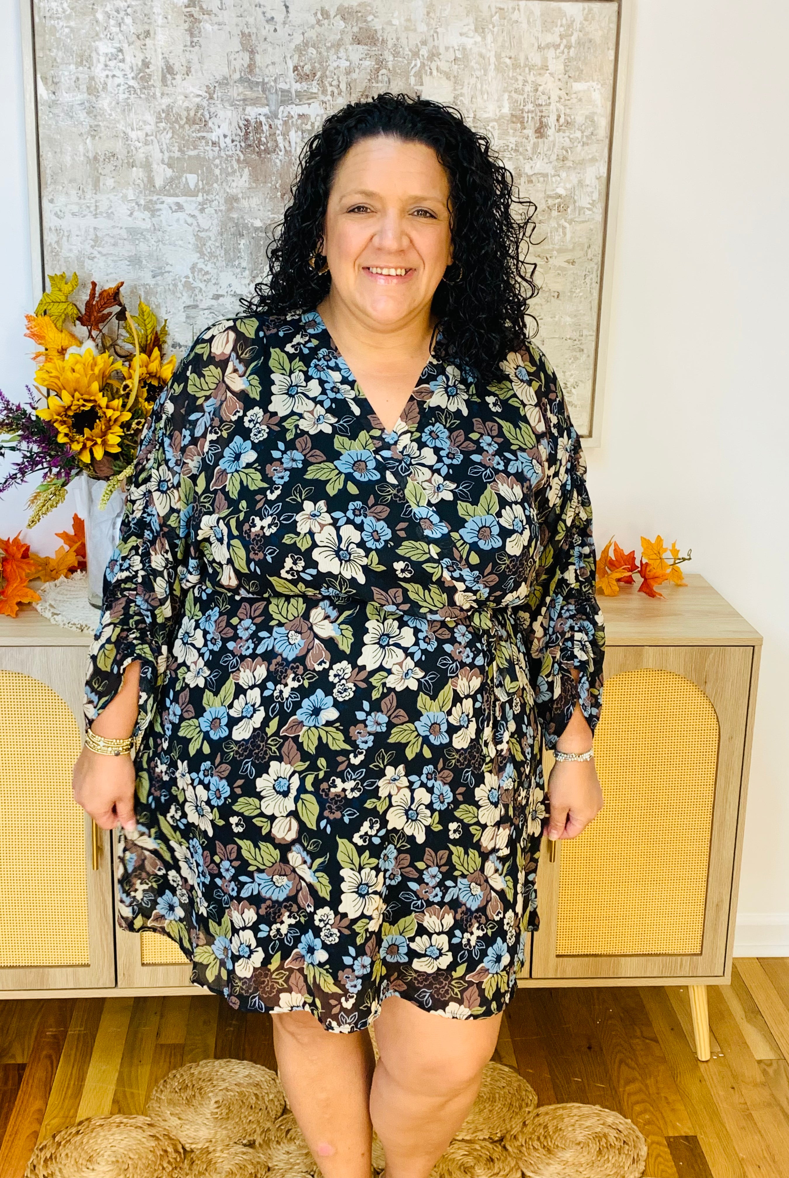 Meadow Flowers V-Neck Dress-180 Dresses-GILLI-The Lovely Closet, Women's Fashion Boutique in Alexandria, KY