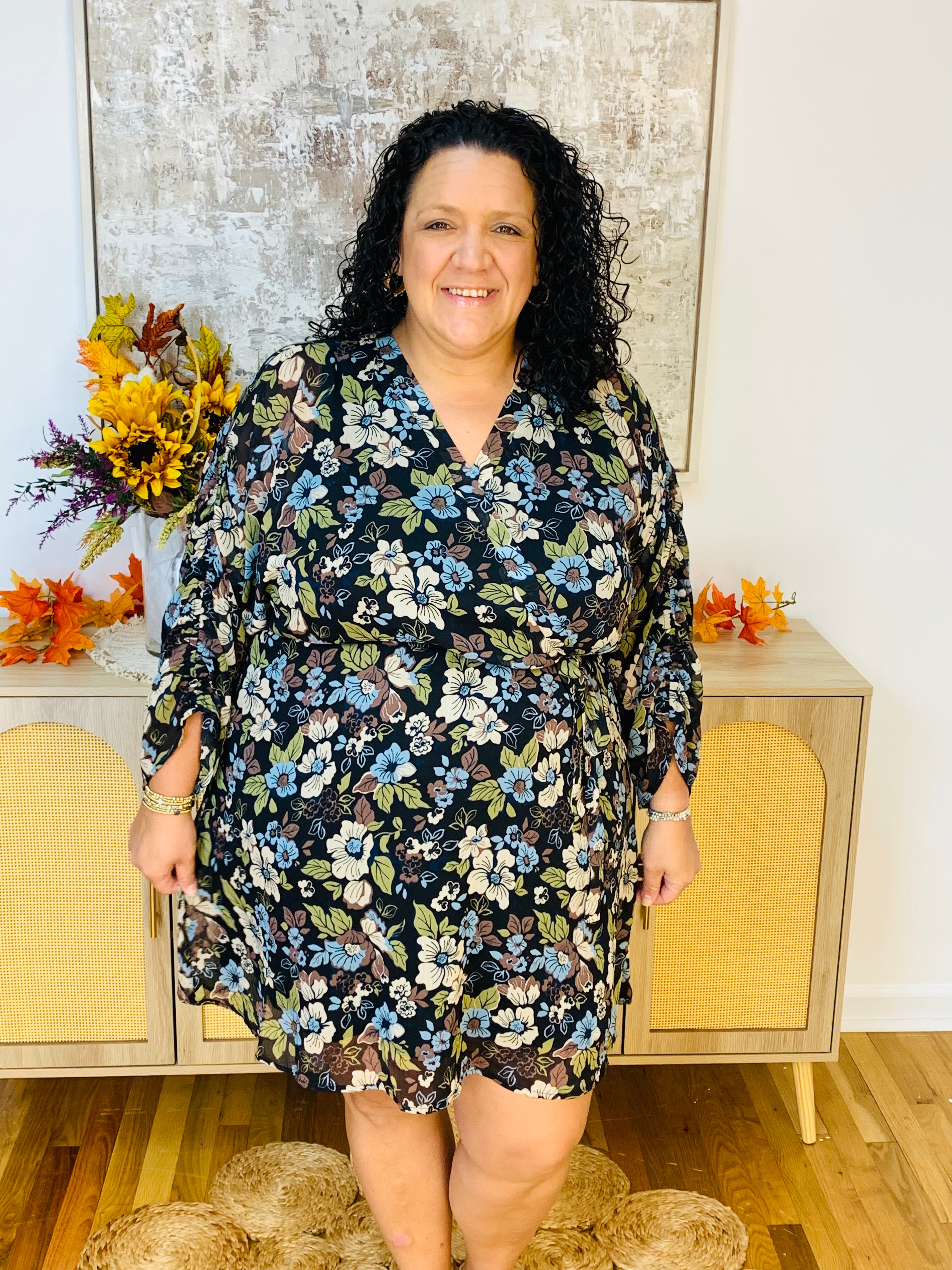 Meadow Flowers V-Neck Dress-180 Dresses-GILLI-The Lovely Closet, Women's Fashion Boutique in Alexandria, KY