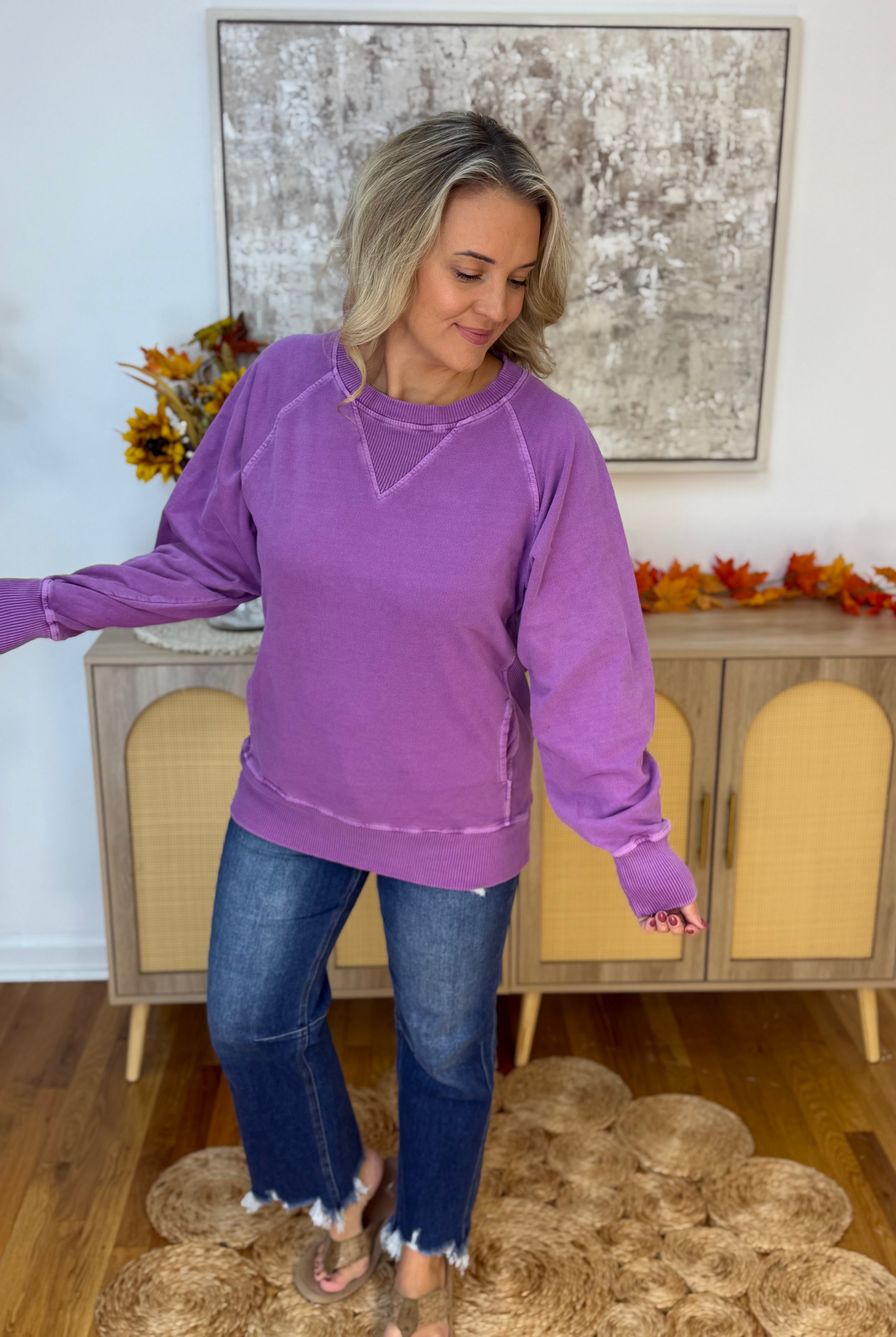 Keeping it Casual Pullover 2025 - Violet-150 Sweatshirts-zenana-The Lovely Closet, Women's Fashion Boutique in Alexandria, KY