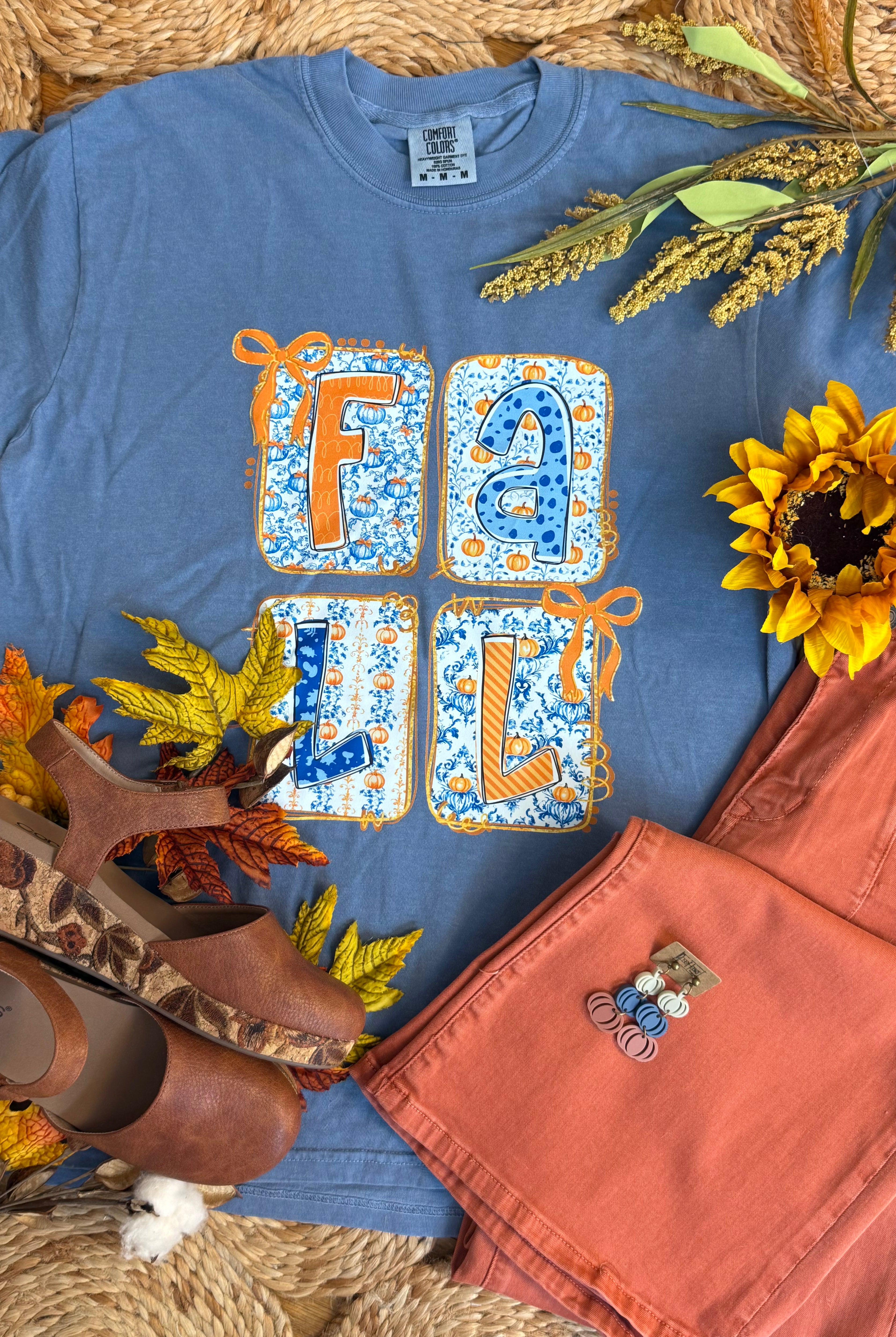 FINAL SALE FALL Orange and Blue Graphic T-Shirt-130 Graphics-The Lovely Closet-The Lovely Closet, Women's Fashion Boutique in Alexandria, KY