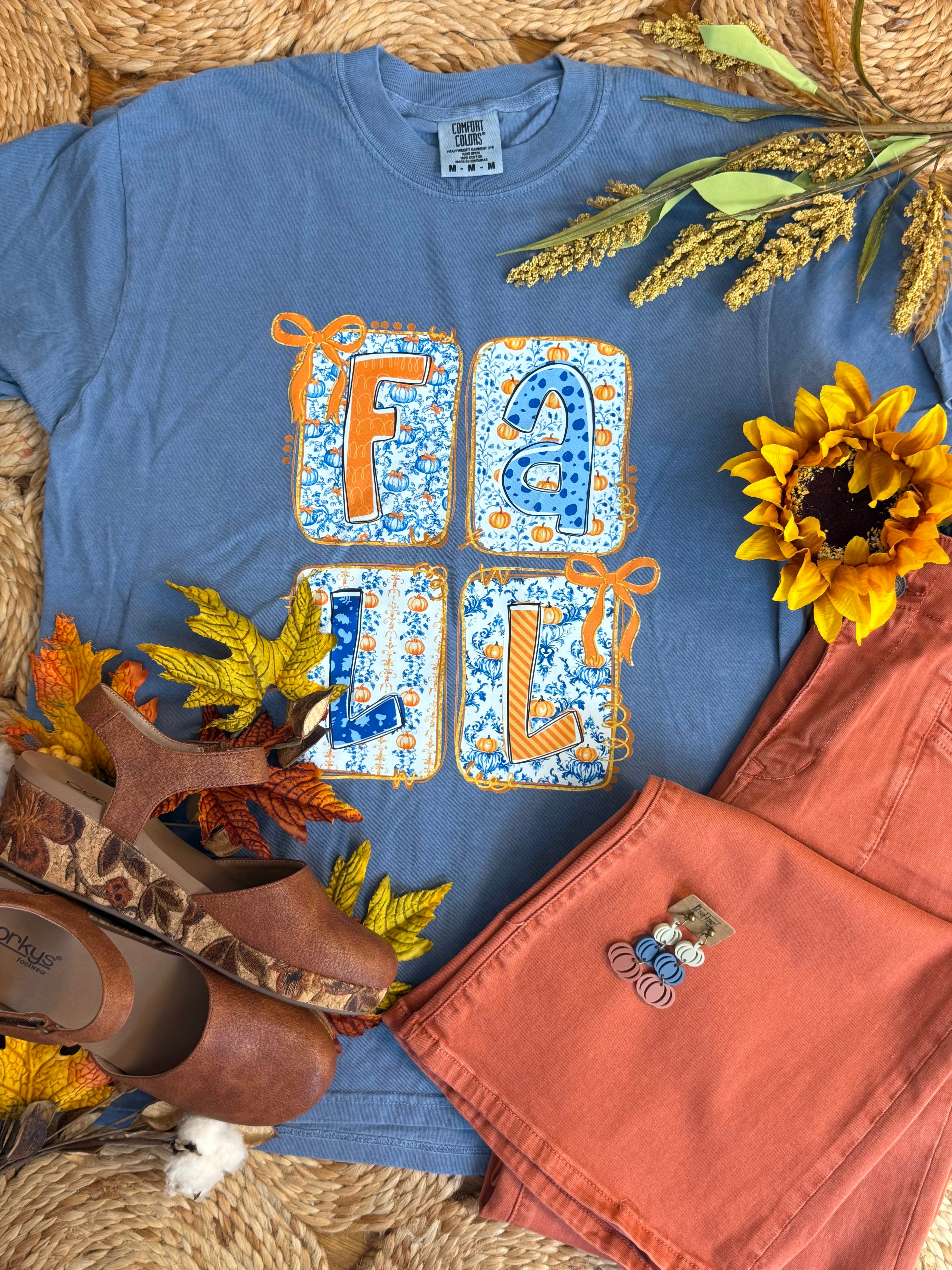 FINAL SALE FALL Orange and Blue Graphic T-Shirt-130 Graphics-The Lovely Closet-The Lovely Closet, Women's Fashion Boutique in Alexandria, KY
