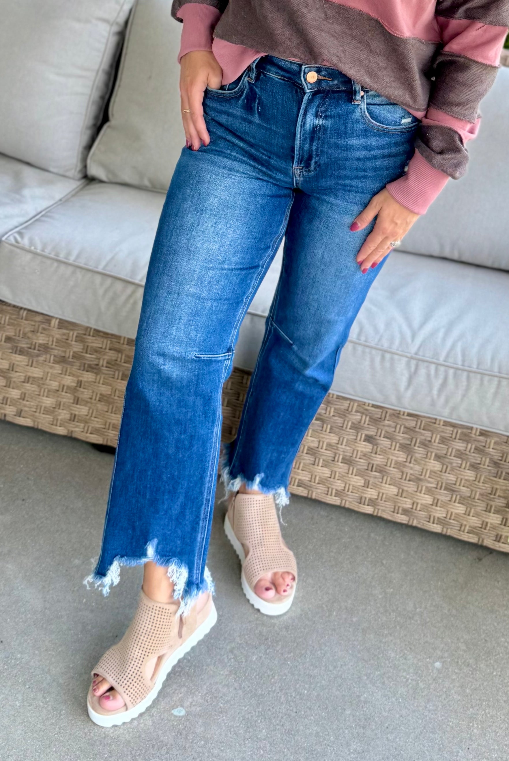 Risen High Rise Crop Straight Distressed Hem Jean-210 Jeans-Risen-The Lovely Closet, Women's Fashion Boutique in Alexandria, KY