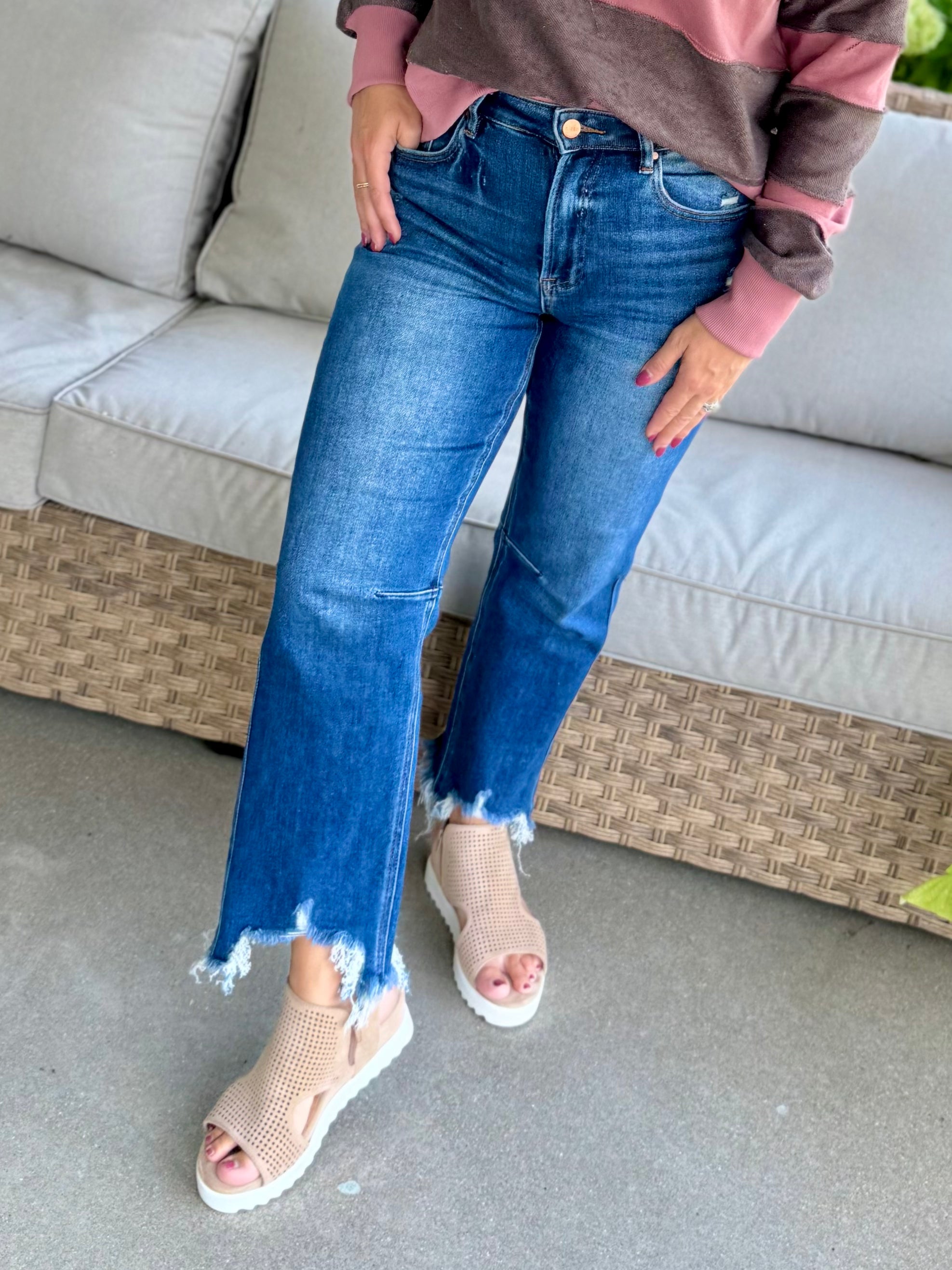 Risen High Rise Crop Straight Distressed Hem Jean-210 Jeans-Risen-The Lovely Closet, Women's Fashion Boutique in Alexandria, KY