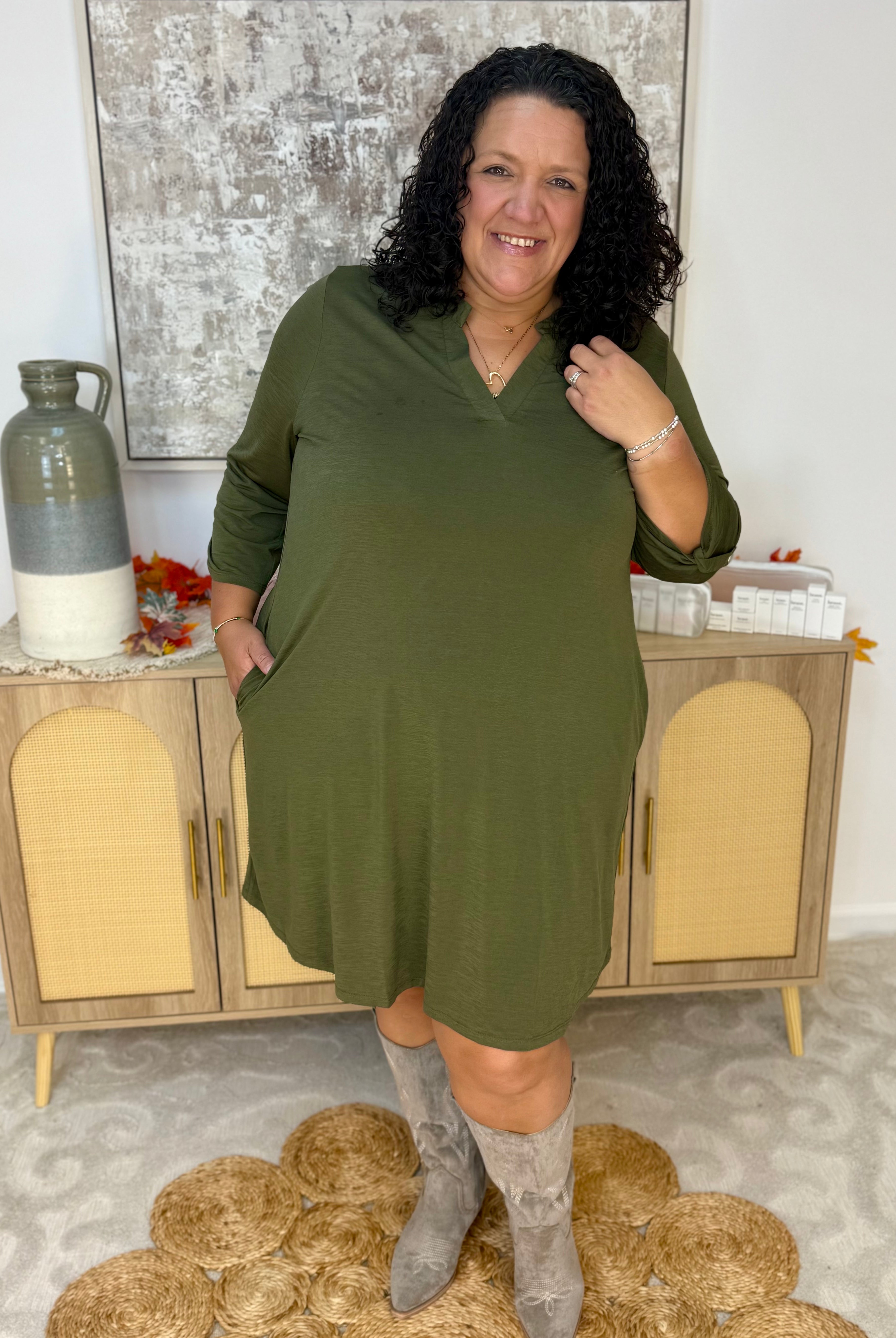 Everly Essential Dress - Olive-180 Dresses-Dear Scarlett-The Lovely Closet, Women's Fashion Boutique in Alexandria, KY