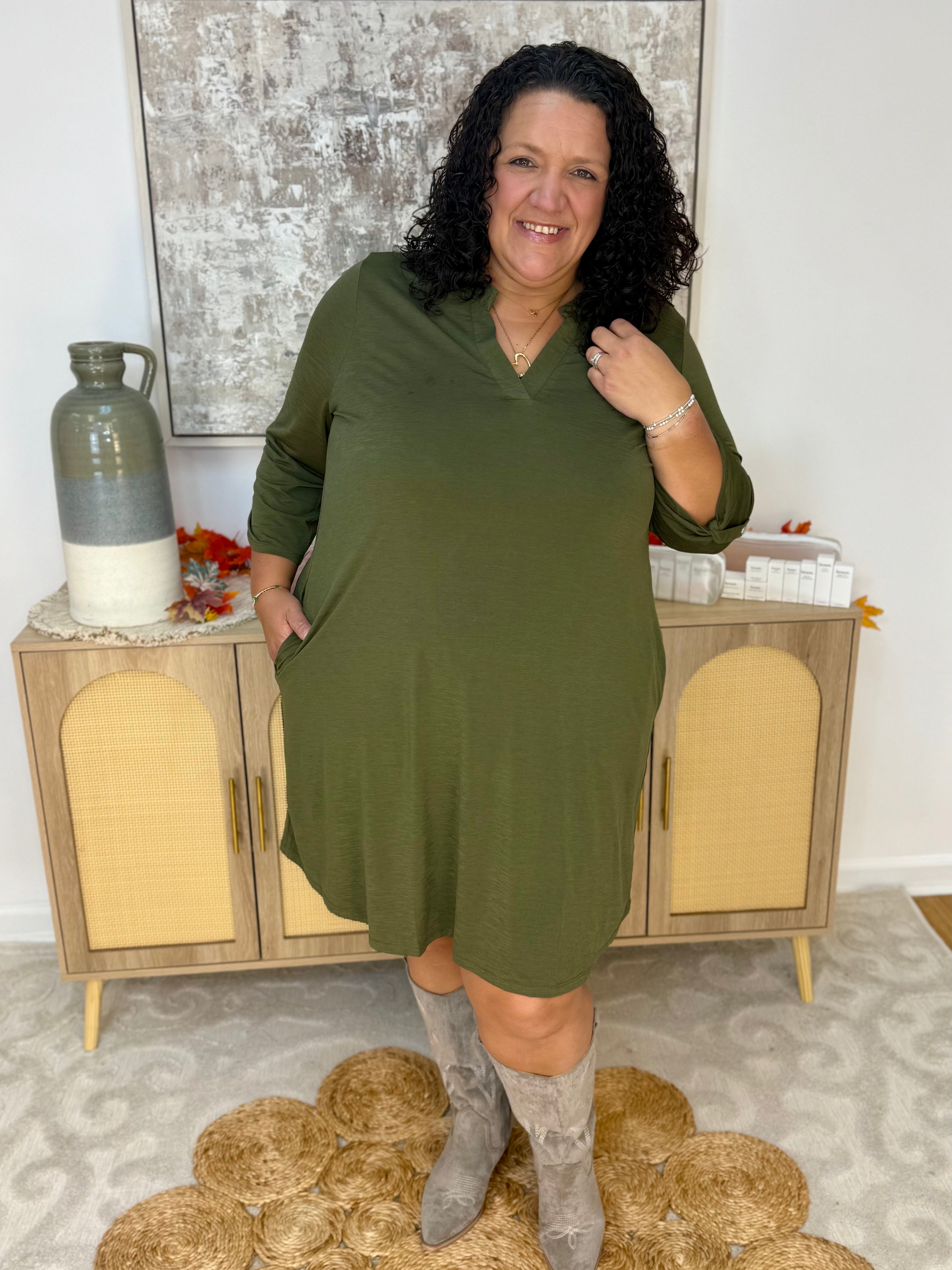 Everly Essential Dress - Olive-180 Dresses-Dear Scarlett-The Lovely Closet, Women's Fashion Boutique in Alexandria, KY