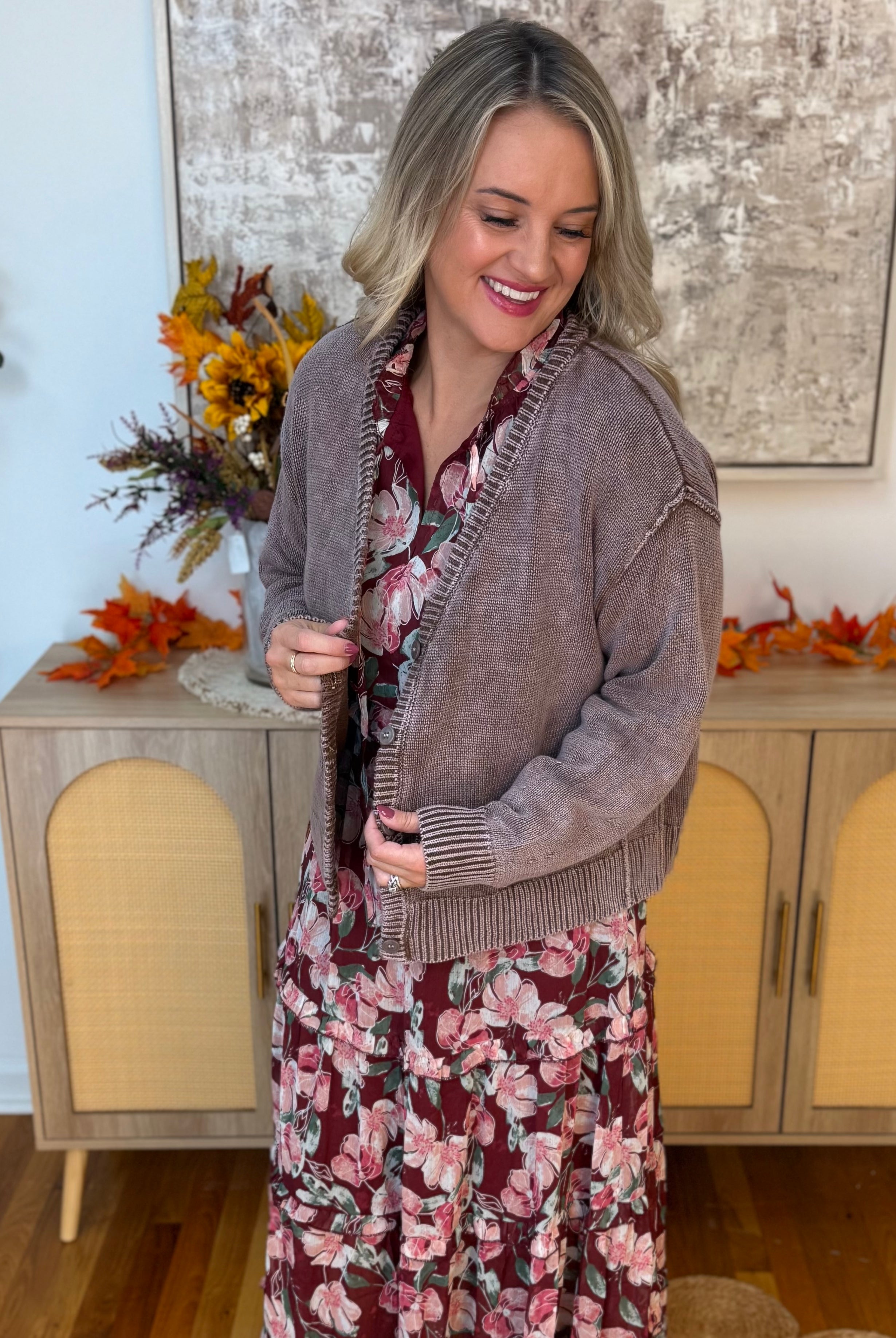 Falling Leaves Cardigan - Vintage Plum-160 Cardigan/Kimonos-bibi-The Lovely Closet, Women's Fashion Boutique in Alexandria, KY