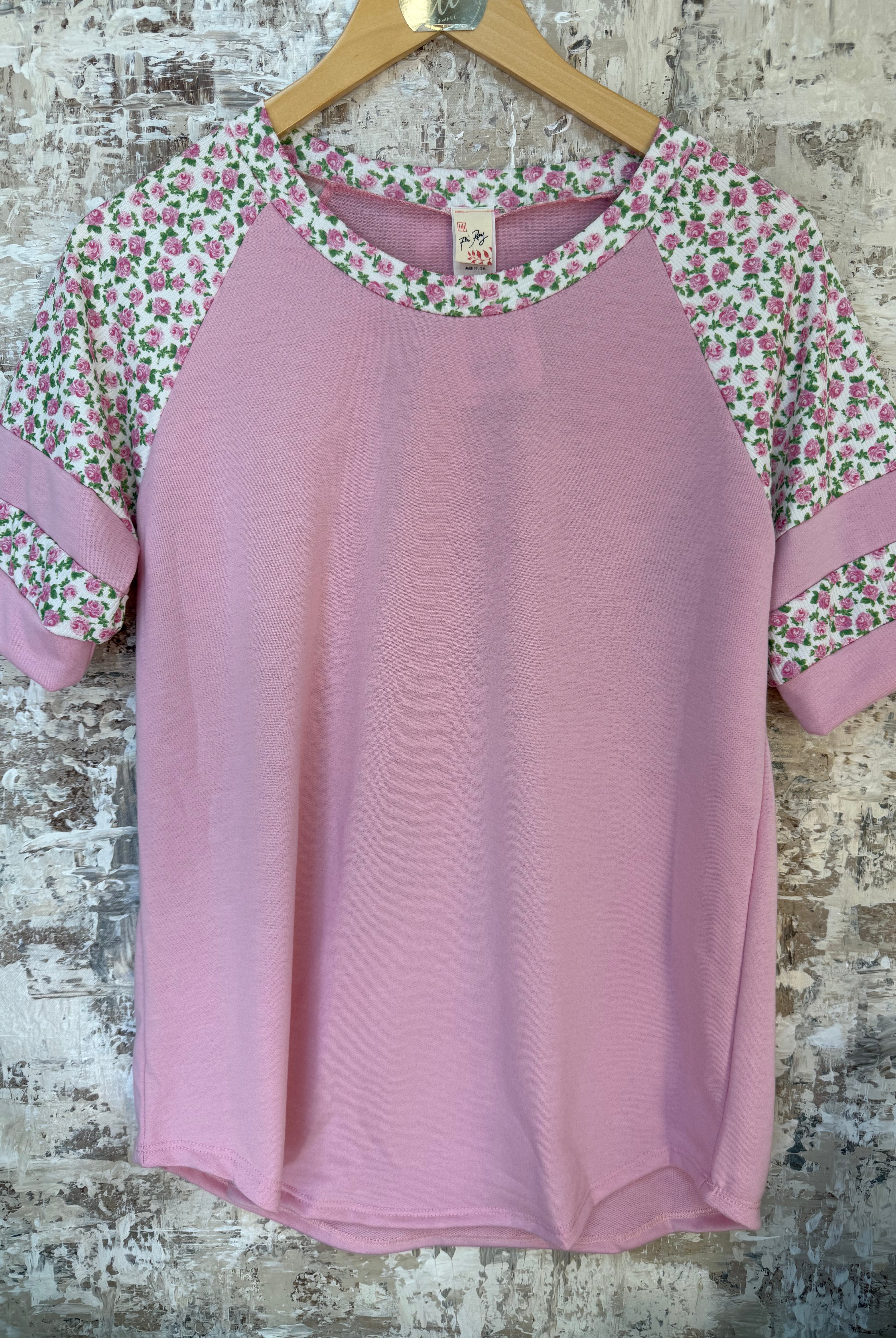 Rosie Pink Patchwork Top-100 Short Sleeve Tops-7th Ray-The Lovely Closet, Women's Fashion Boutique in Alexandria, KY