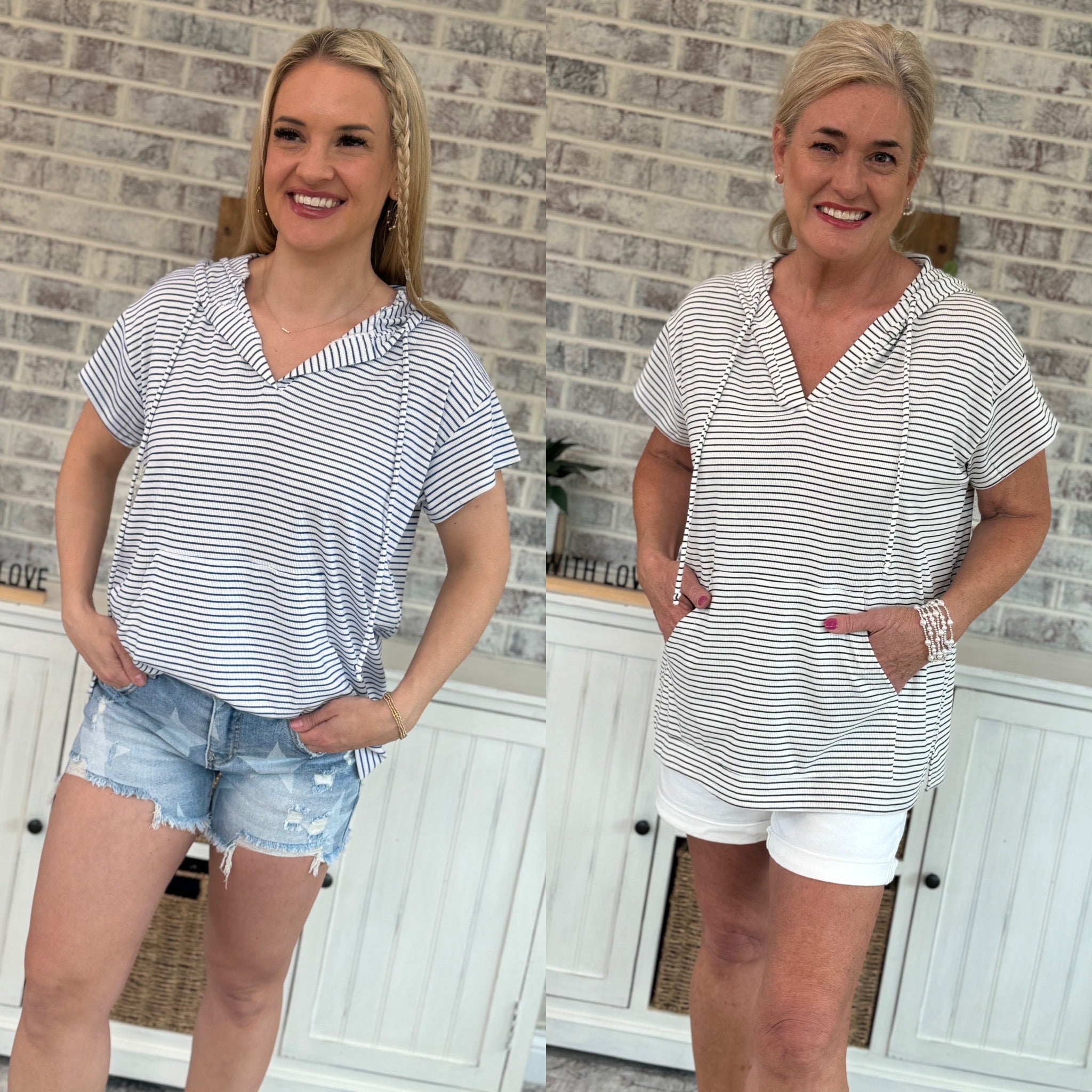Summer Striped Hooded Pullover-100 Short Sleeve Tops-The Lovely Closet-The Lovely Closet, Women's Fashion Boutique in Alexandria, KY