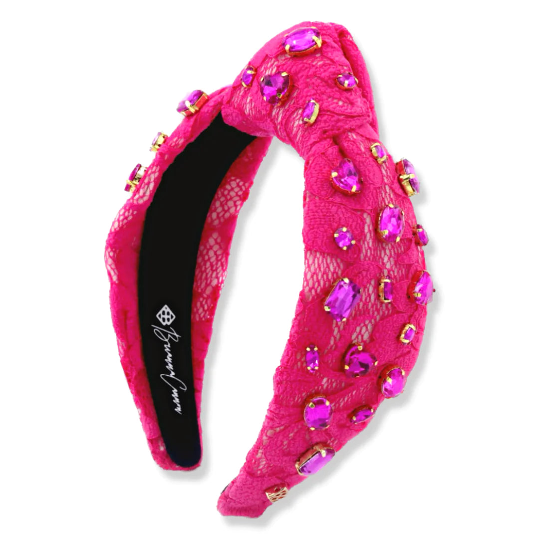 Hot Pink Lace Brianna Cannon Headband-300 Headwear-The Lovely Closet-The Lovely Closet, Women's Fashion Boutique in Alexandria, KY