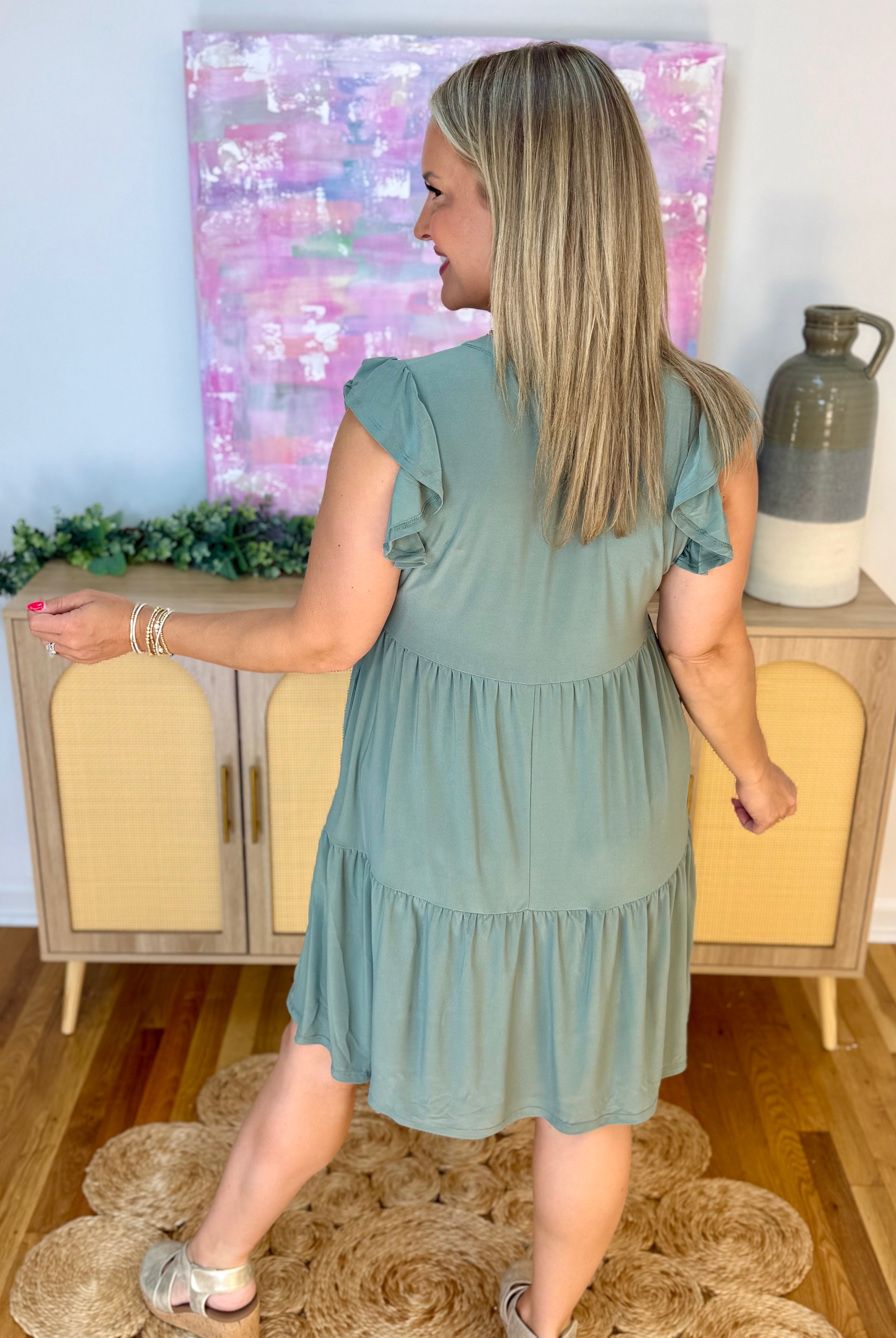 Flutter Sleeve Tiered Dress - Pistachio-180 Dresses-Dear Scarlett-The Lovely Closet, Women's Fashion Boutique in Alexandria, KY