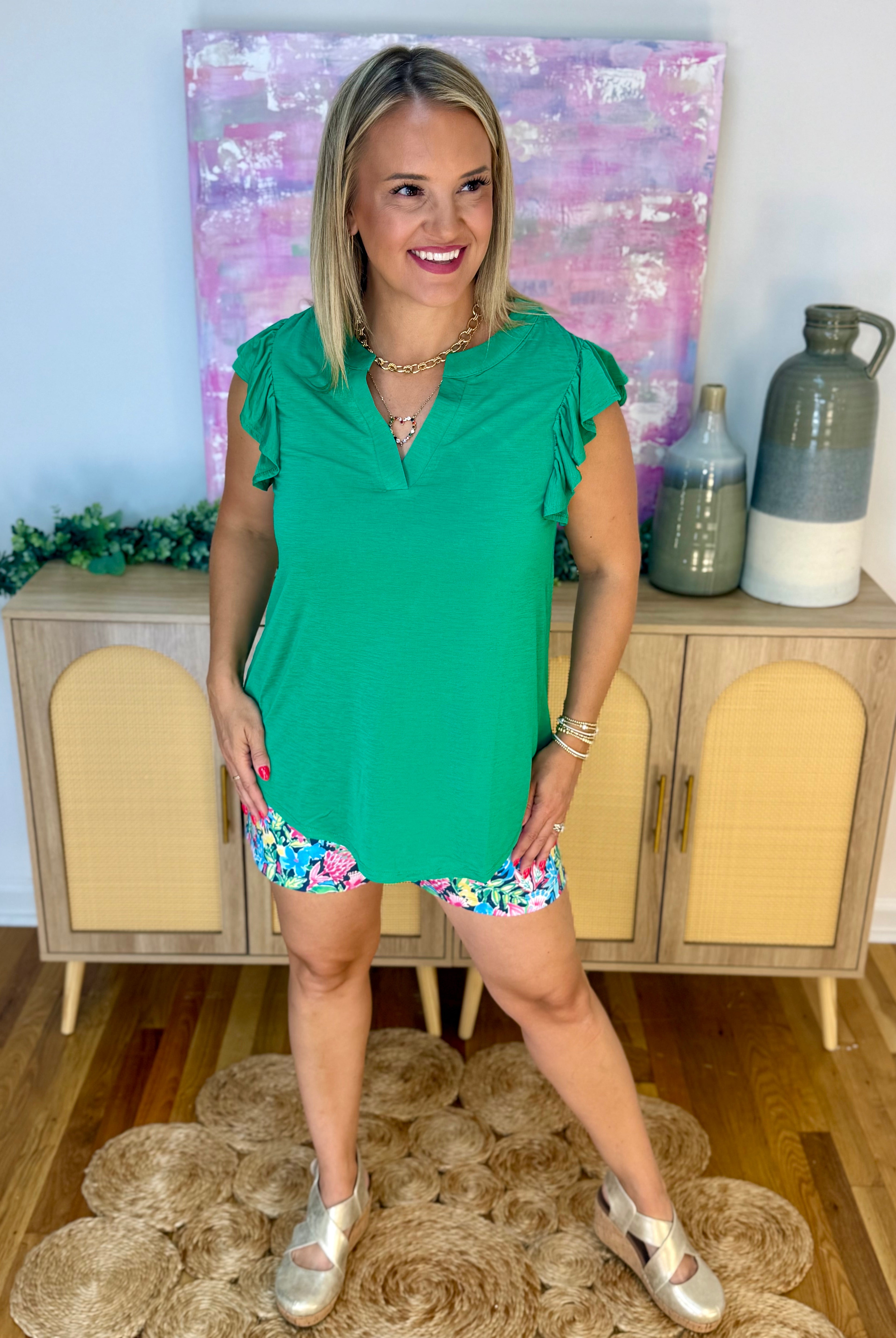 Donna Top - Green-100 Short Sleeve Tops-Dear Scarlett-The Lovely Closet, Women's Fashion Boutique in Alexandria, KY