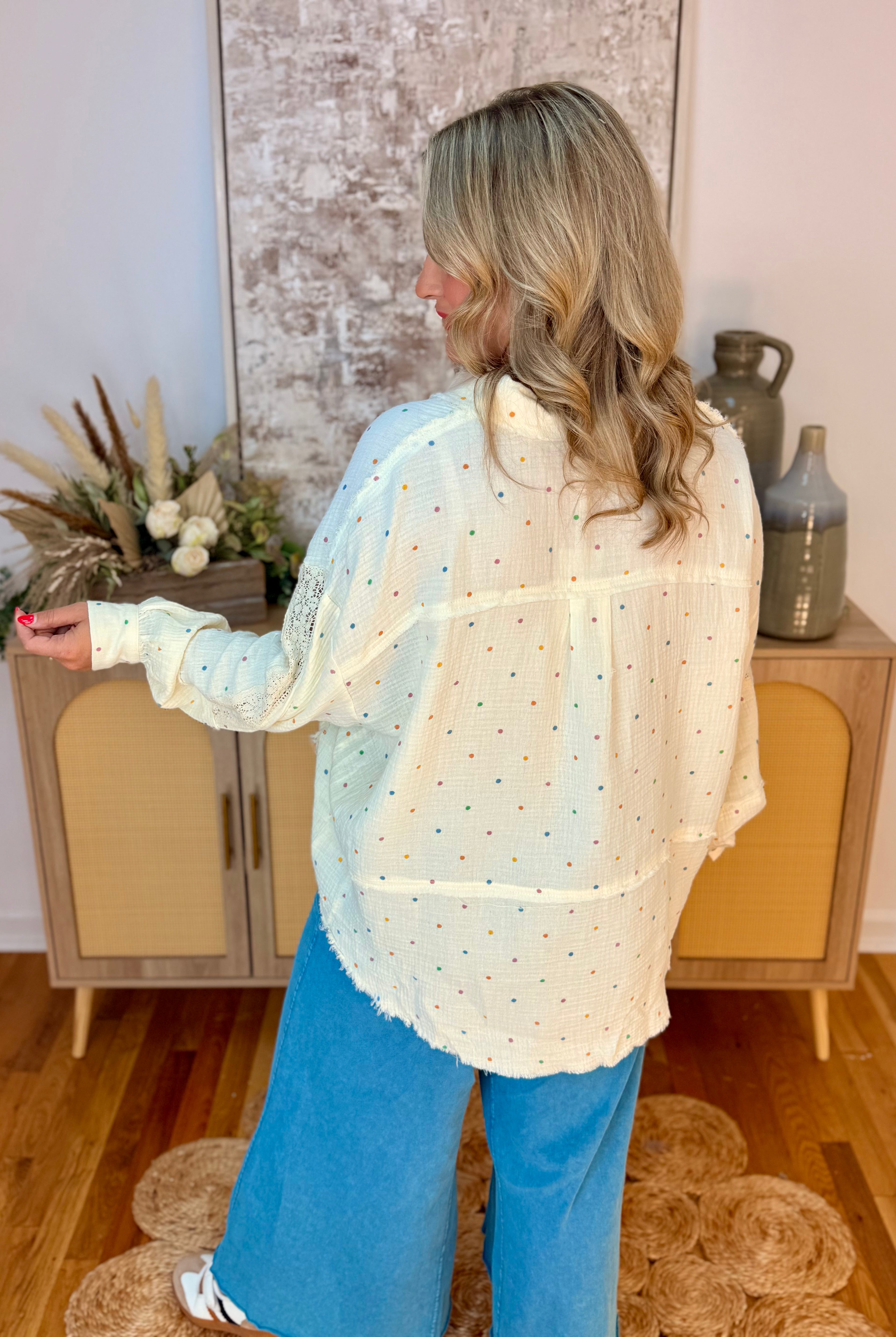 Cutting Class Polka Dot Button Down-110 Long Sleeve Top-The Lovely Closet-The Lovely Closet, Women's Fashion Boutique in Alexandria, KY