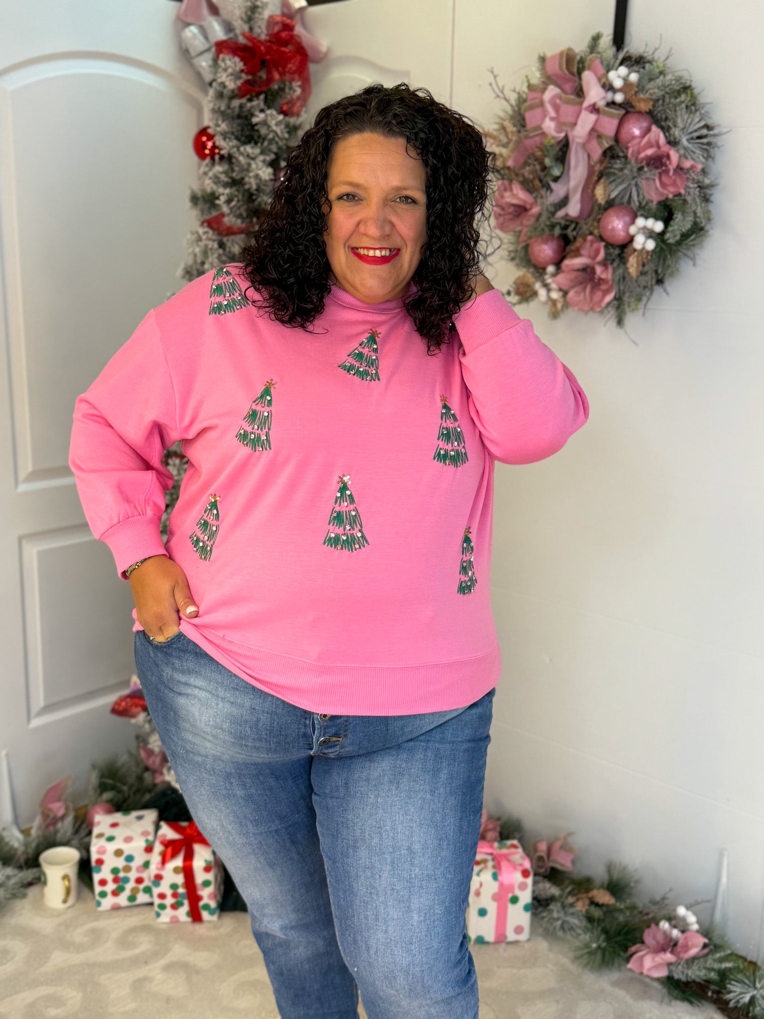 Sarah Green Trees Pullover-350 Holiday-Mary Square-The Lovely Closet, Women's Fashion Boutique in Alexandria, KY