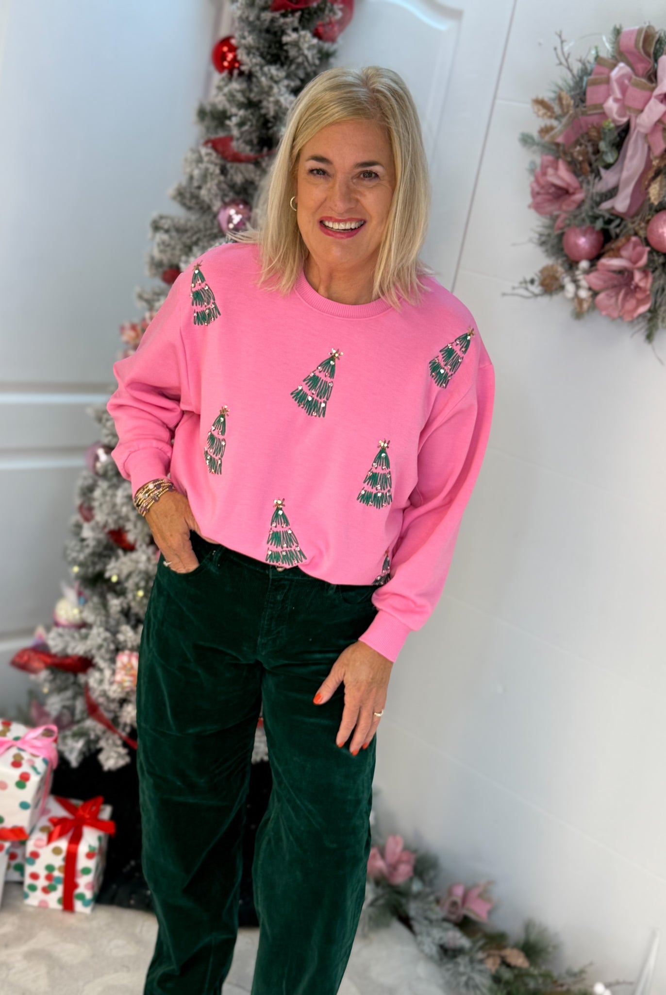 Sarah Green Trees Pullover-350 Holiday-Mary Square-The Lovely Closet, Women's Fashion Boutique in Alexandria, KY