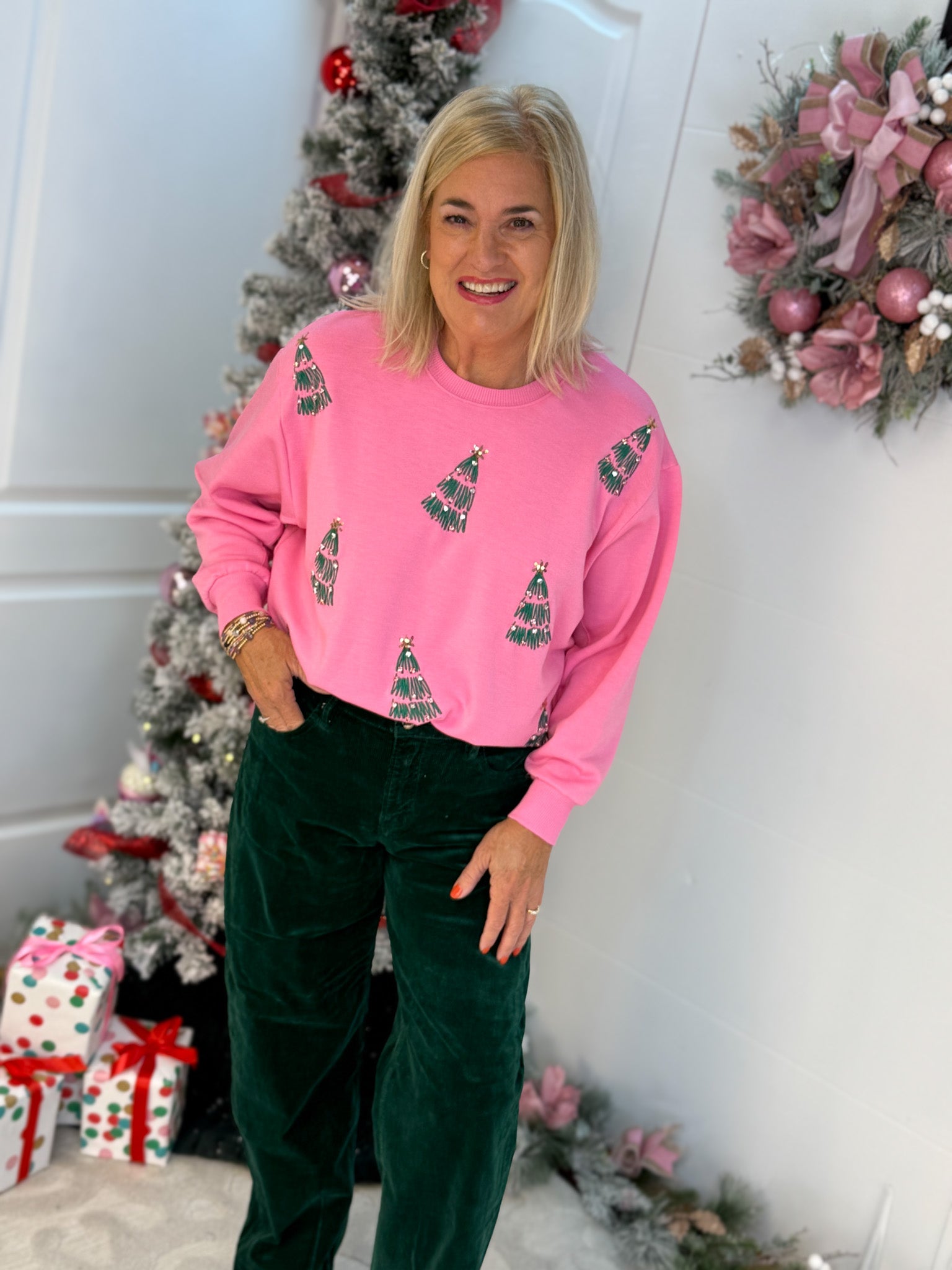 Sarah Green Trees Pullover-350 Holiday-Mary Square-The Lovely Closet, Women's Fashion Boutique in Alexandria, KY