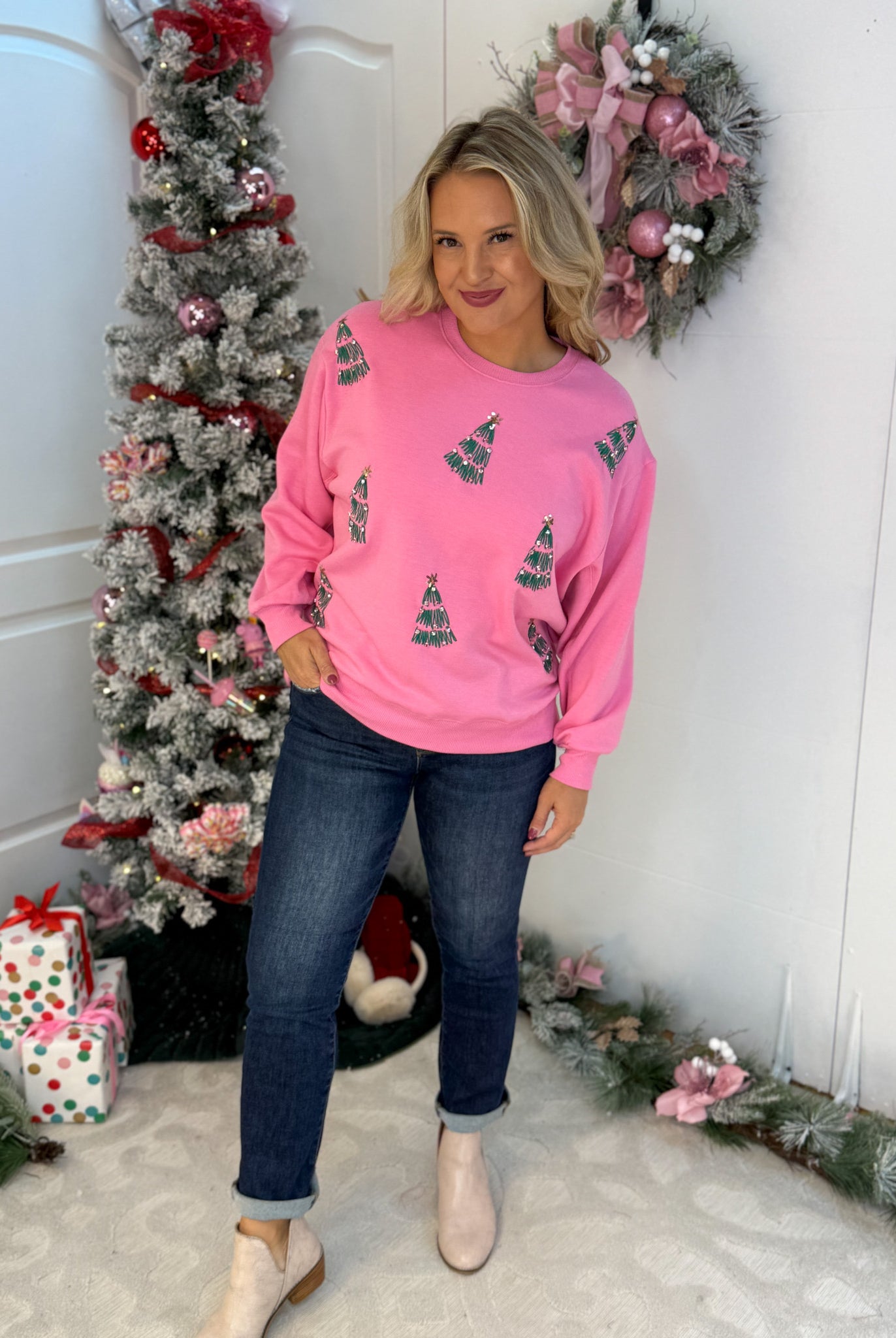 Sarah Green Trees Pullover-350 Holiday-Mary Square-The Lovely Closet, Women's Fashion Boutique in Alexandria, KY