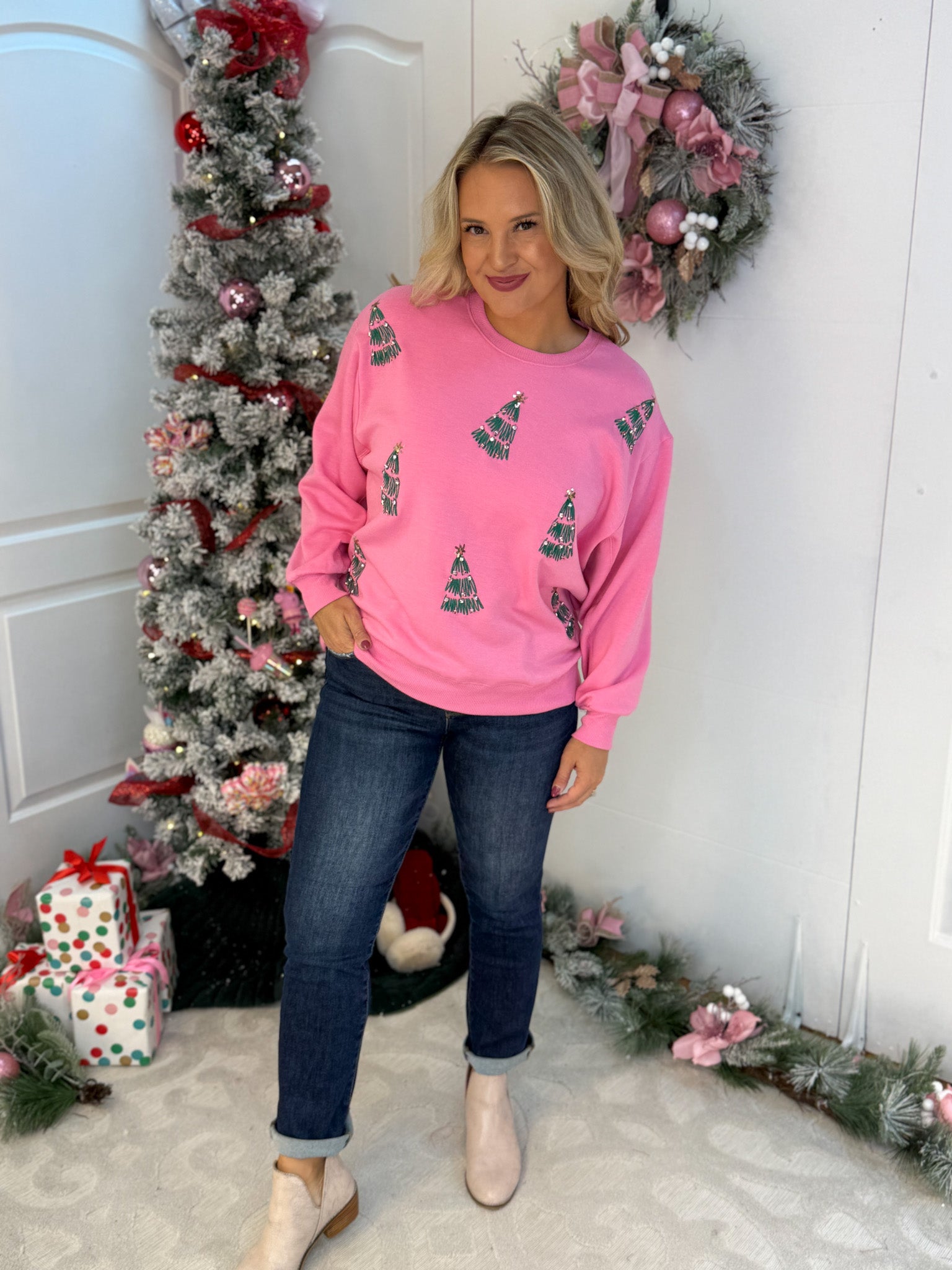 Sarah Green Trees Pullover-350 Holiday-Mary Square-The Lovely Closet, Women's Fashion Boutique in Alexandria, KY