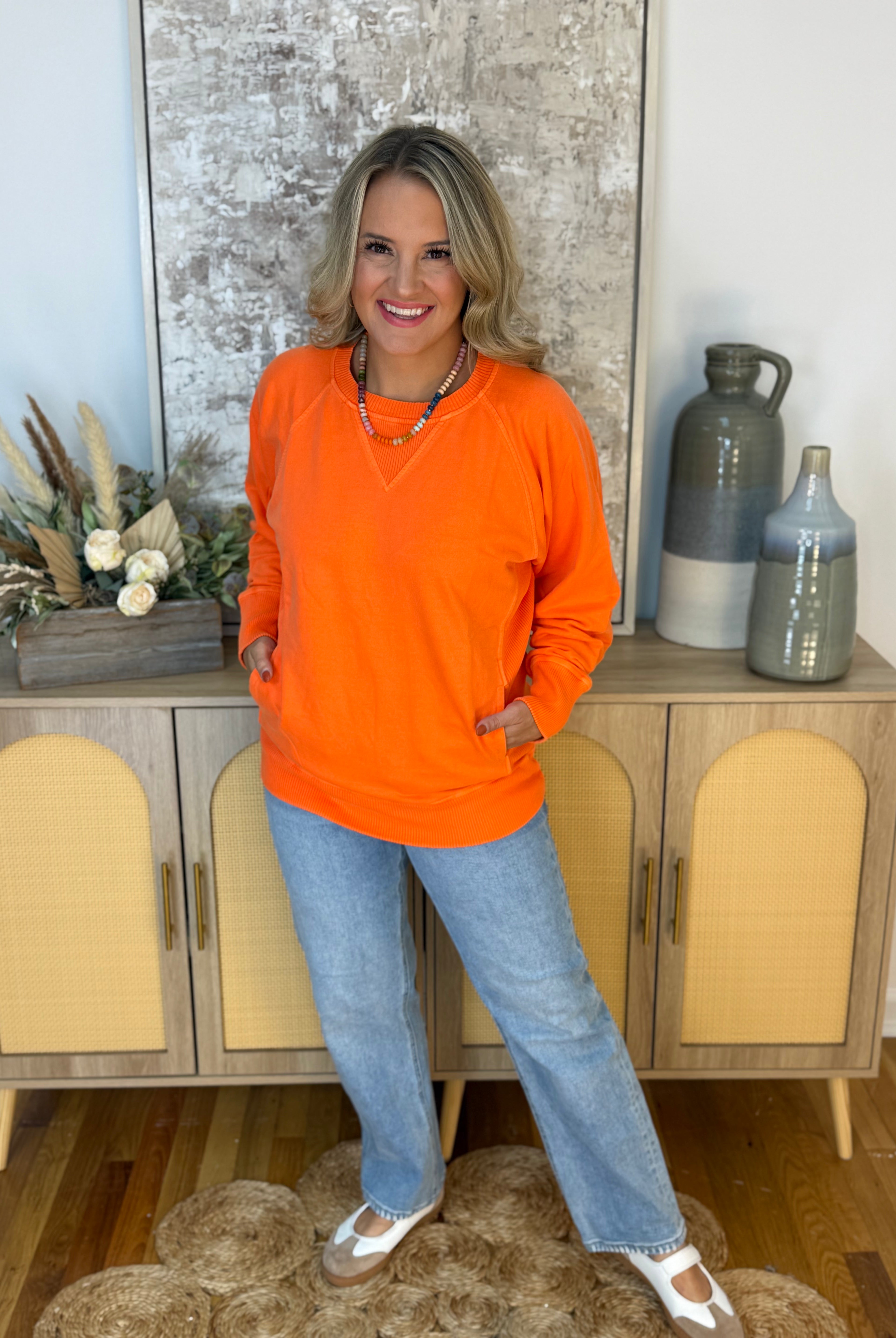 Keeping it Casual Pullover 2026 - Orange-150 Sweatshirts-zenana-The Lovely Closet, Women's Fashion Boutique in Alexandria, KY