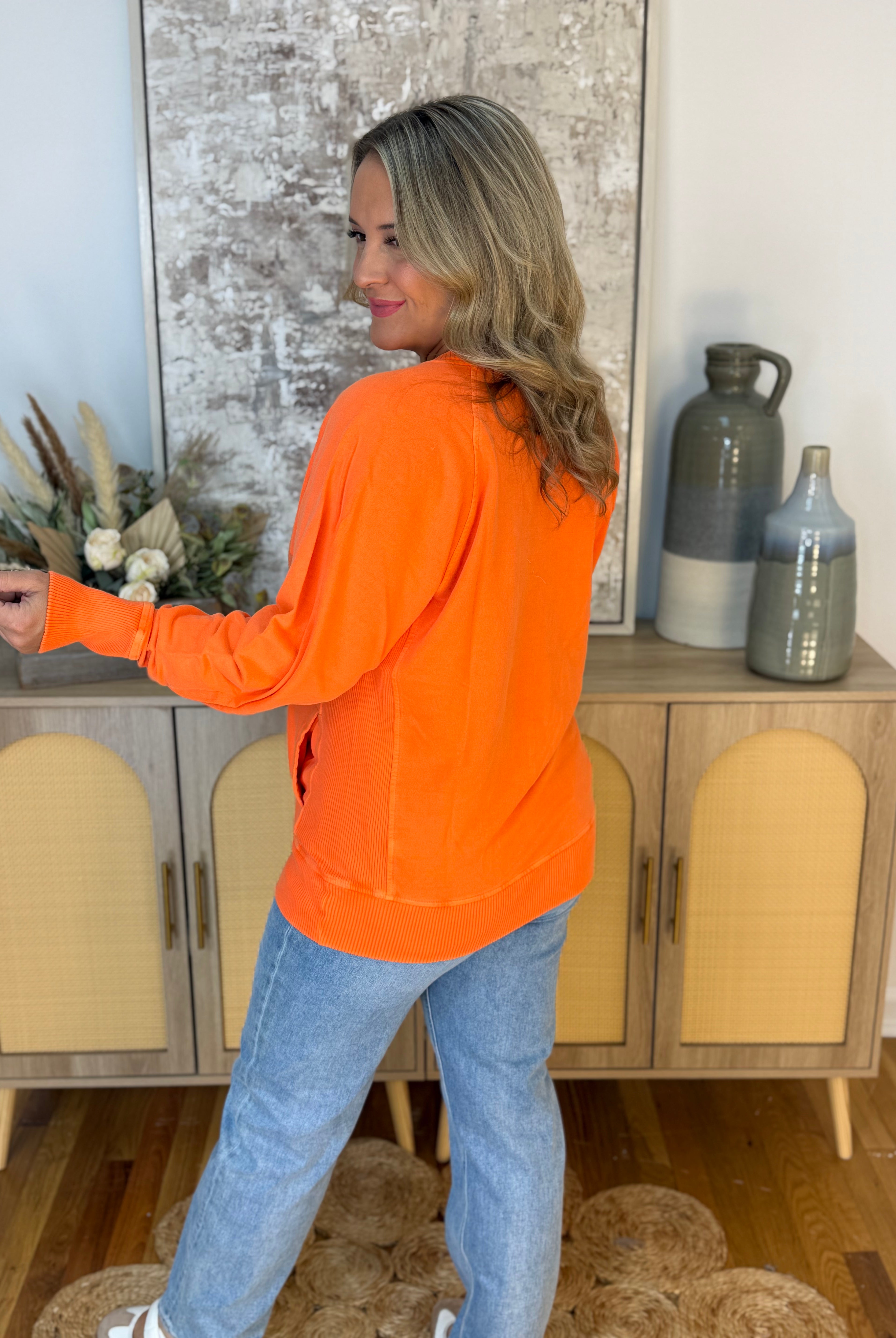 Keeping it Casual Pullover 2026 - Orange-150 Sweatshirts-zenana-The Lovely Closet, Women's Fashion Boutique in Alexandria, KY