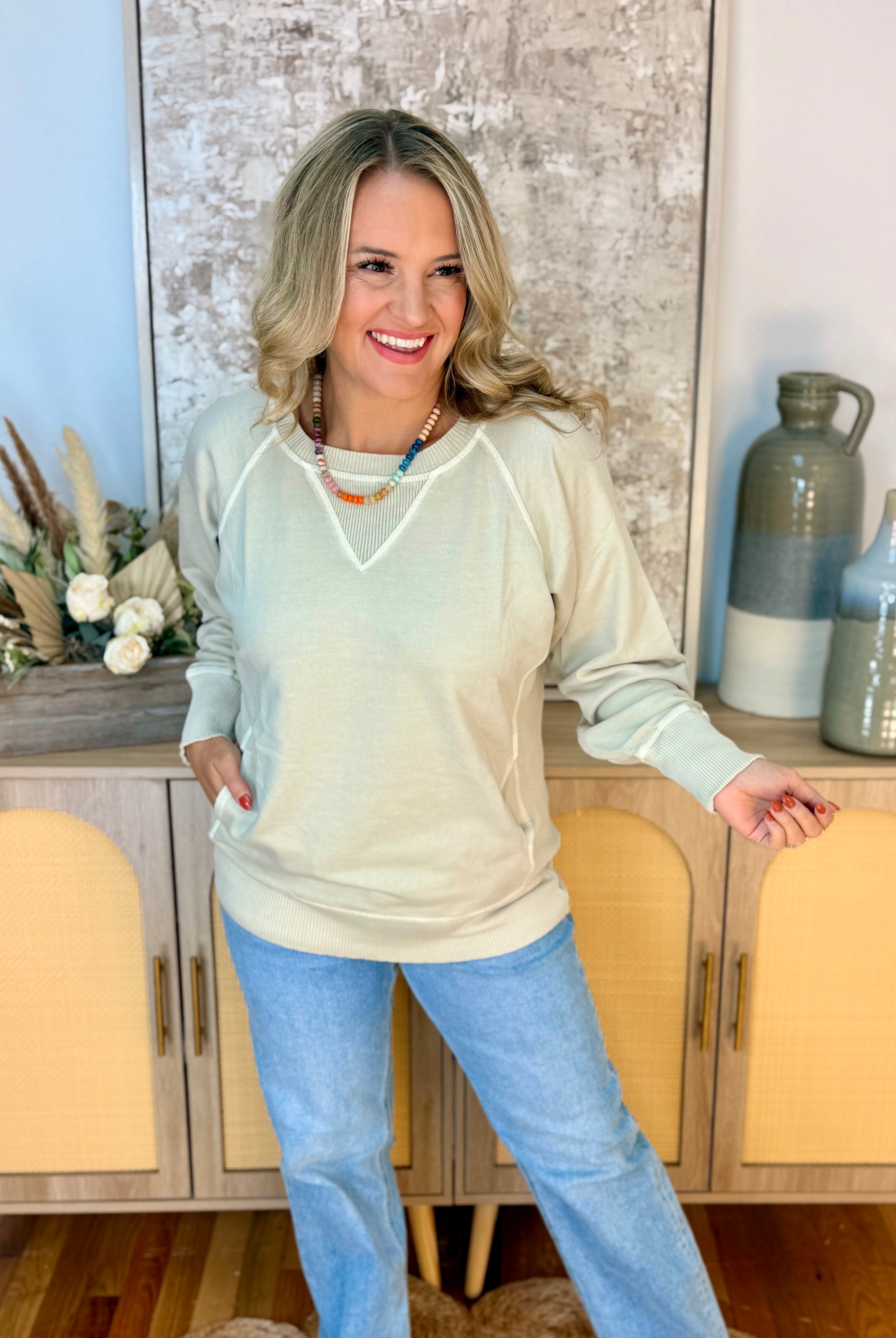 Keeping it Casual Pullover 2026 - Sand Beige-150 Sweatshirts-zenana-The Lovely Closet, Women's Fashion Boutique in Alexandria, KY