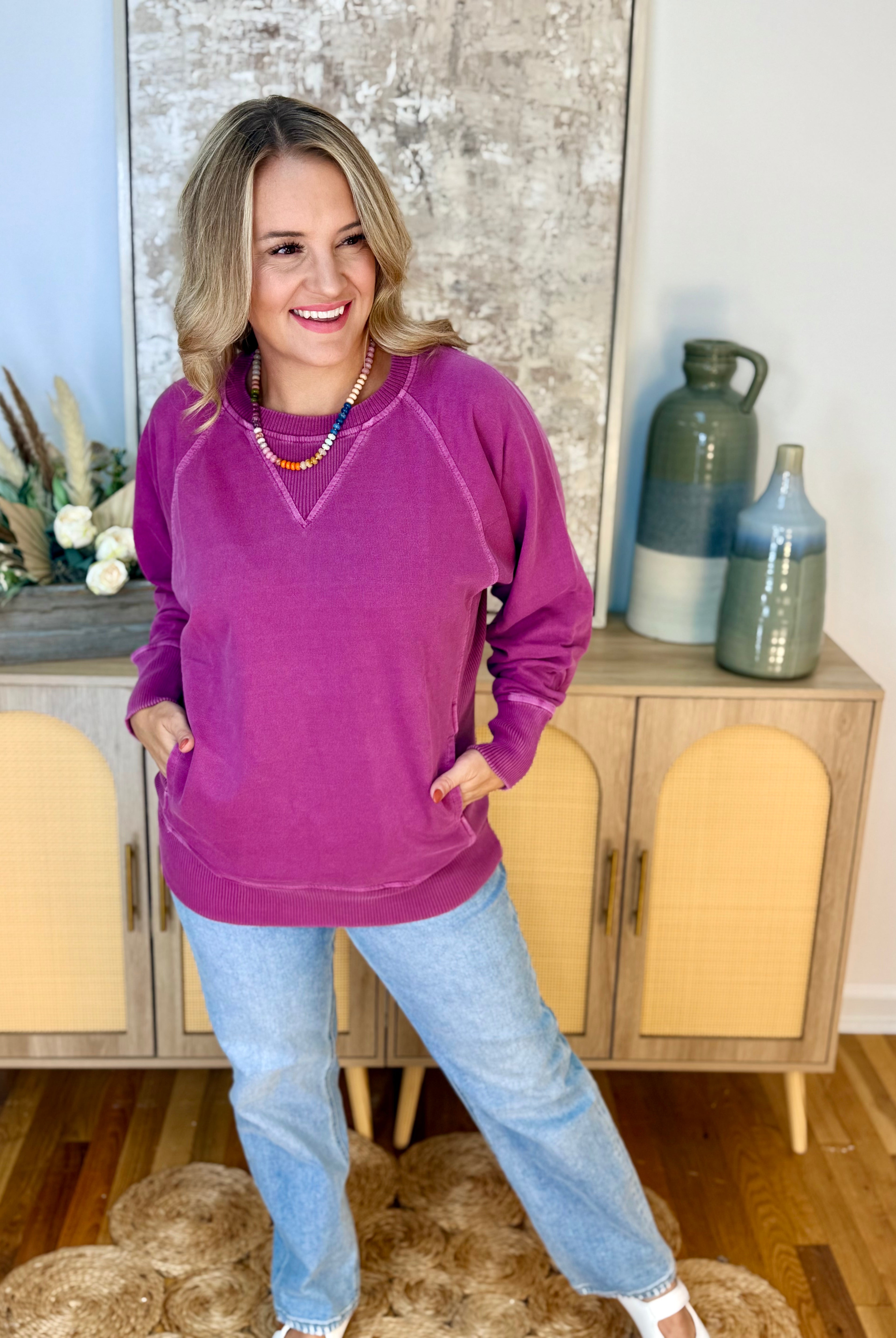 Keeping it Casual Pullover 2026 - Magenta-150 Sweatshirts-zenana-The Lovely Closet, Women's Fashion Boutique in Alexandria, KY
