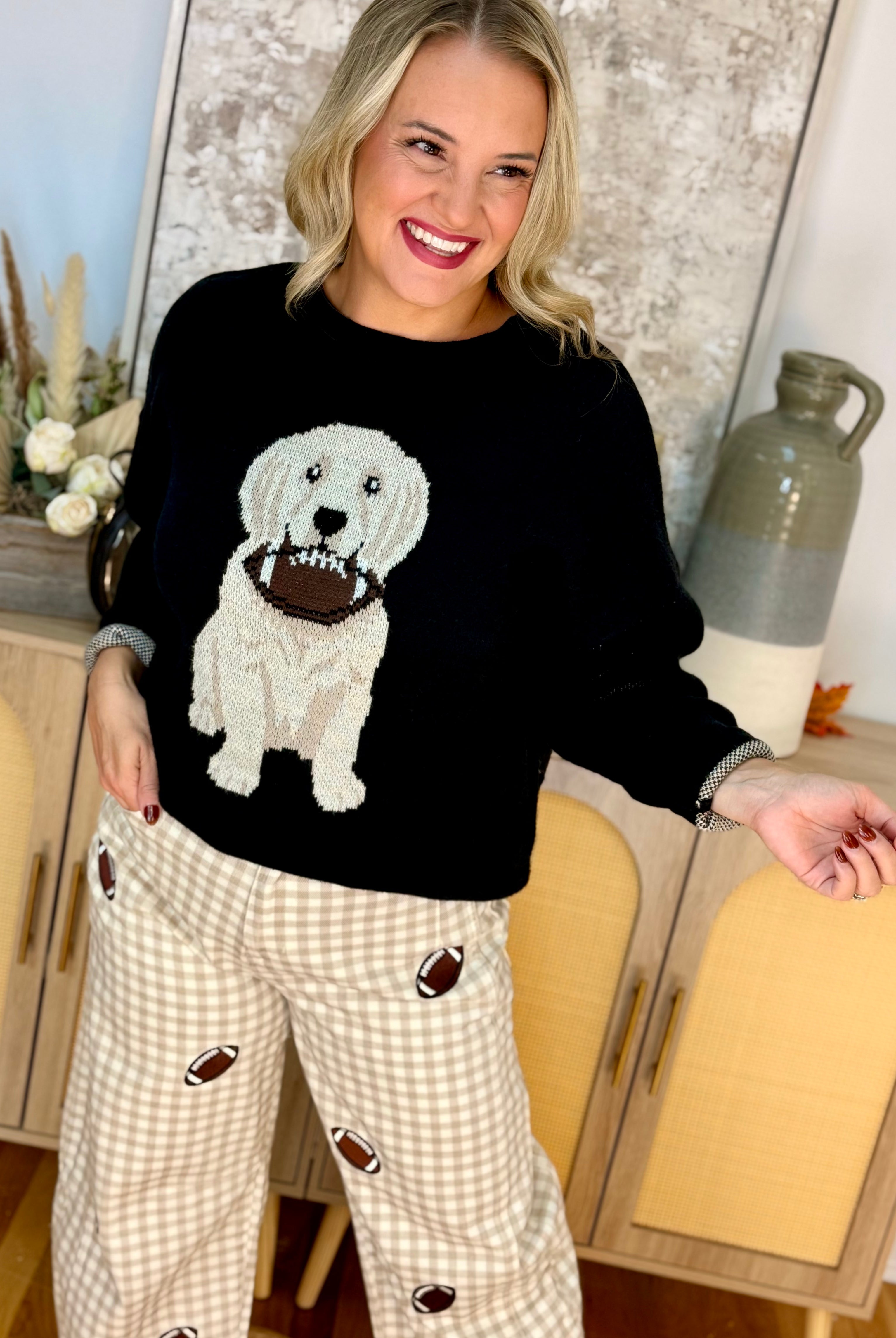 Football Pup Sweater - Black-140 Sweaters-Sewn and Seen-The Lovely Closet, Women's Fashion Boutique in Alexandria, KY