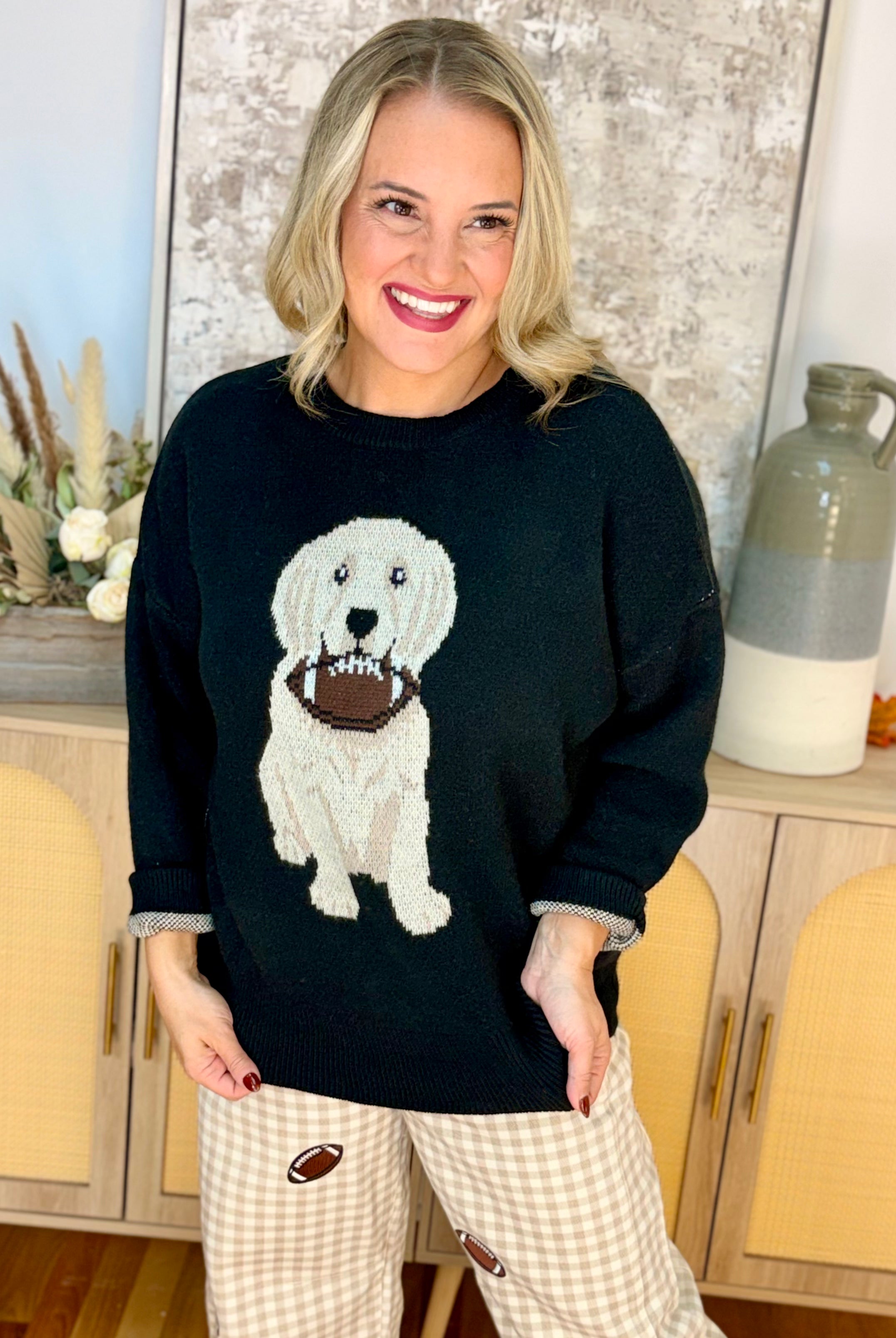 Football Pup Sweater - Black-140 Sweaters-Sewn and Seen-The Lovely Closet, Women's Fashion Boutique in Alexandria, KY