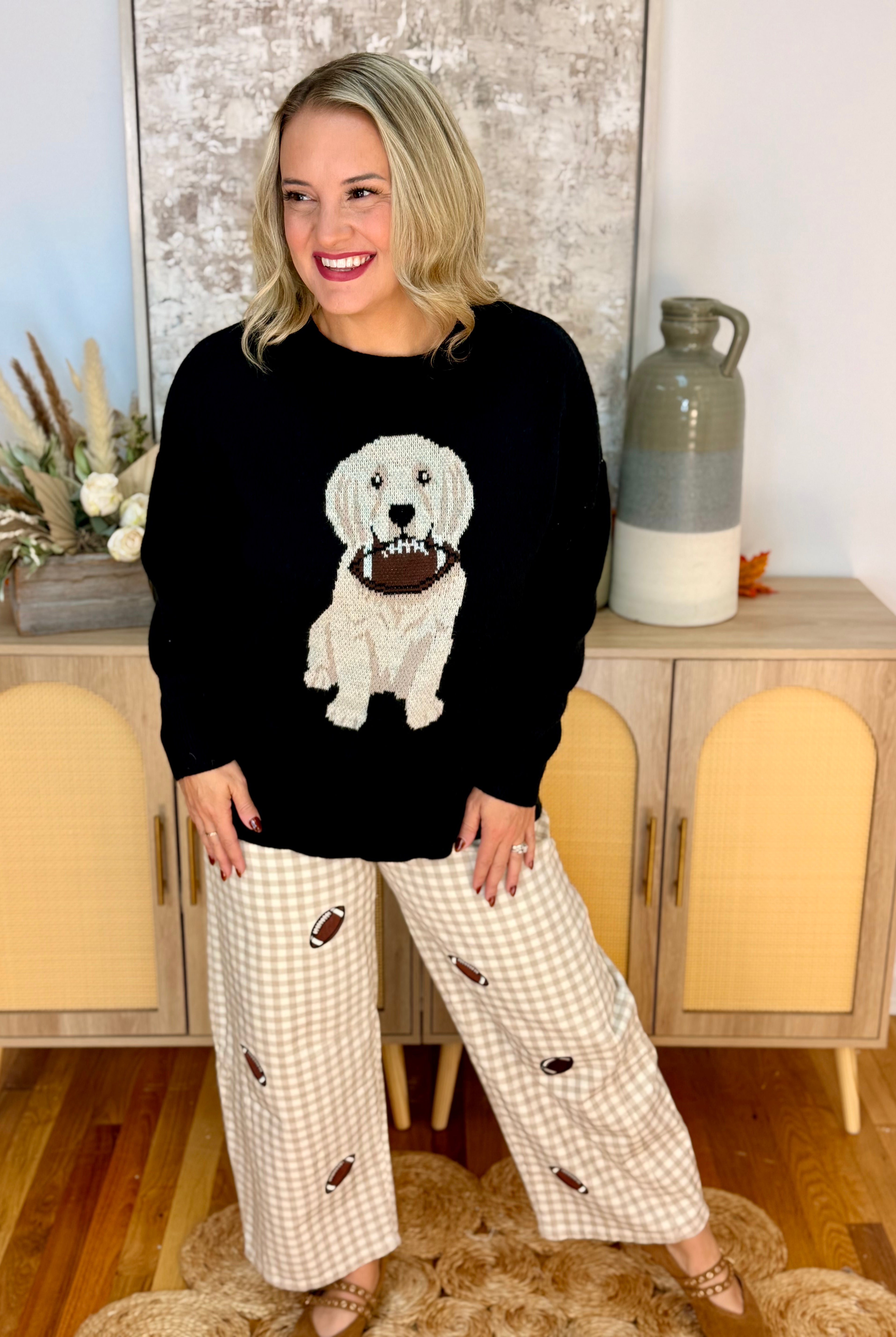 Football Pup Sweater - Black-140 Sweaters-Sewn and Seen-The Lovely Closet, Women's Fashion Boutique in Alexandria, KY