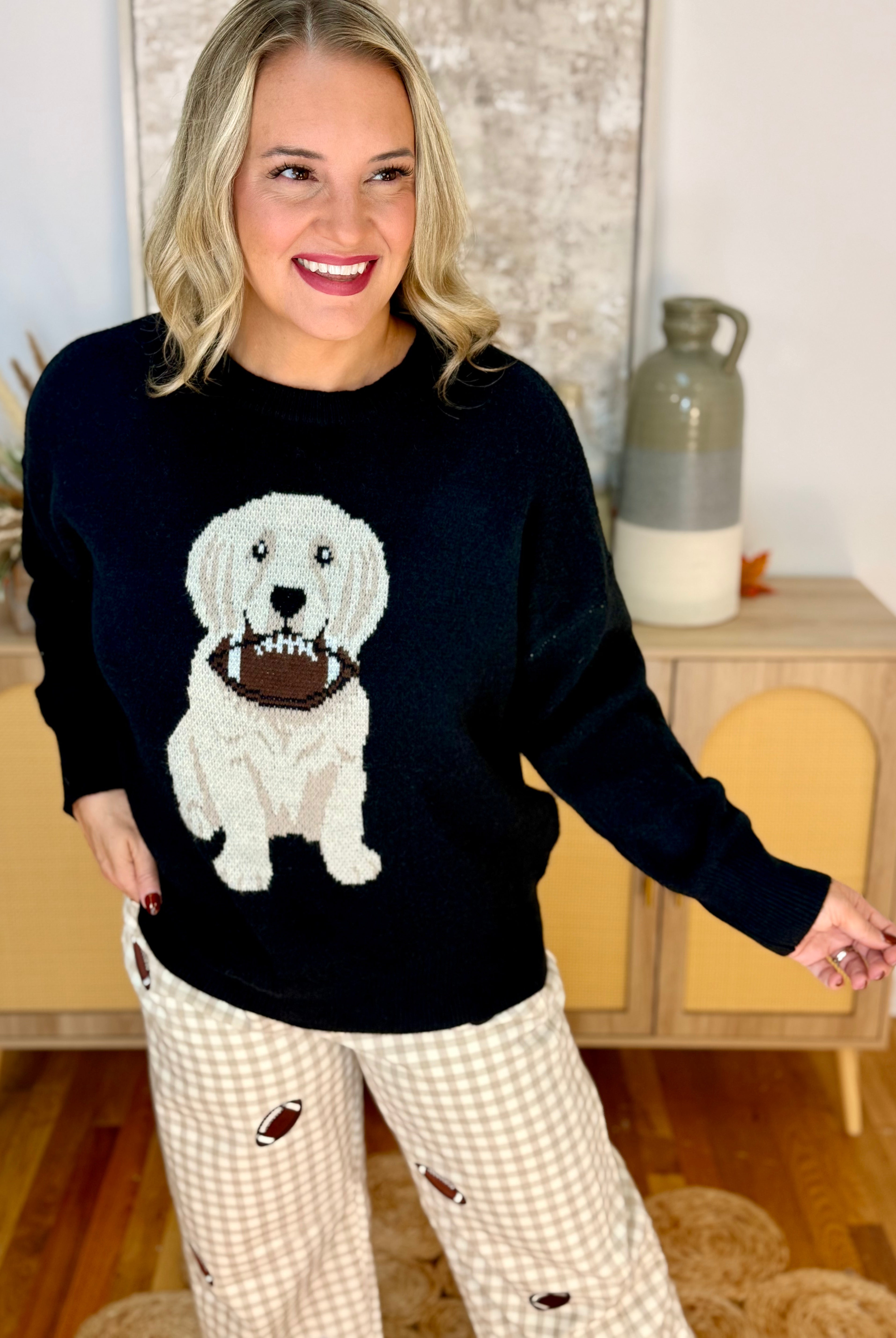 Football Pup Sweater - Black-140 Sweaters-Sewn and Seen-The Lovely Closet, Women's Fashion Boutique in Alexandria, KY