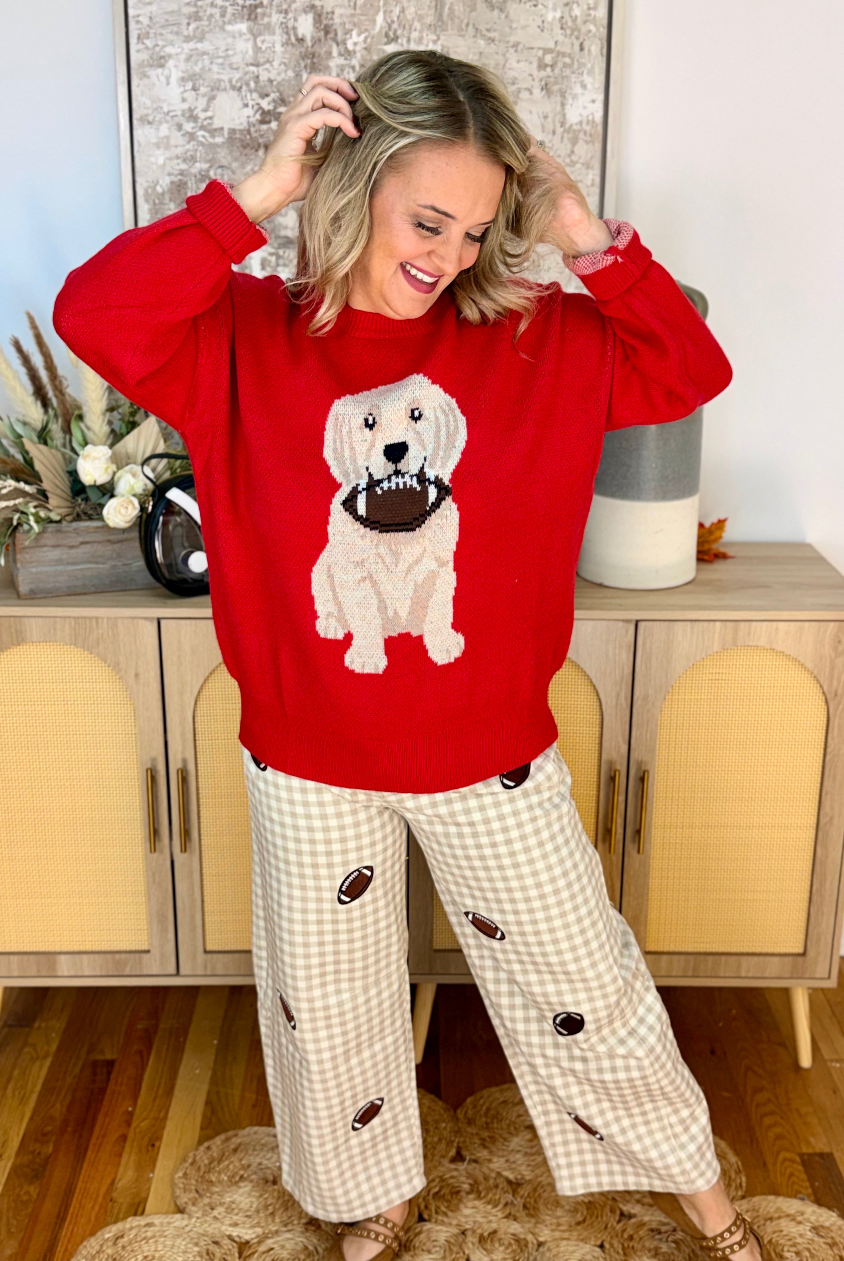 Football Pup Sweater - Red-140 Sweaters-Sewn and Seen-The Lovely Closet, Women's Fashion Boutique in Alexandria, KY