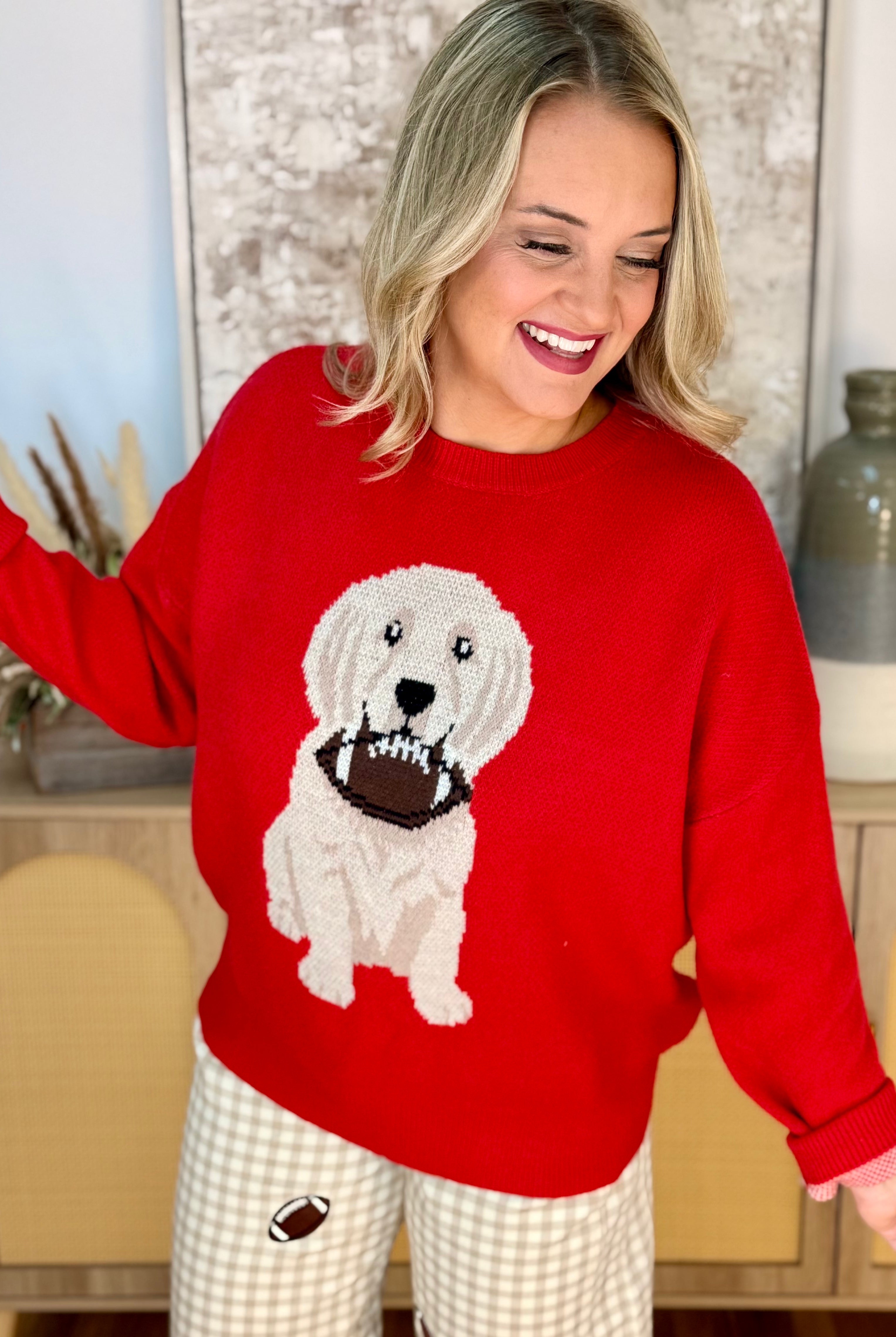 Football Pup Sweater - Red-140 Sweaters-Sewn and Seen-The Lovely Closet, Women's Fashion Boutique in Alexandria, KY
