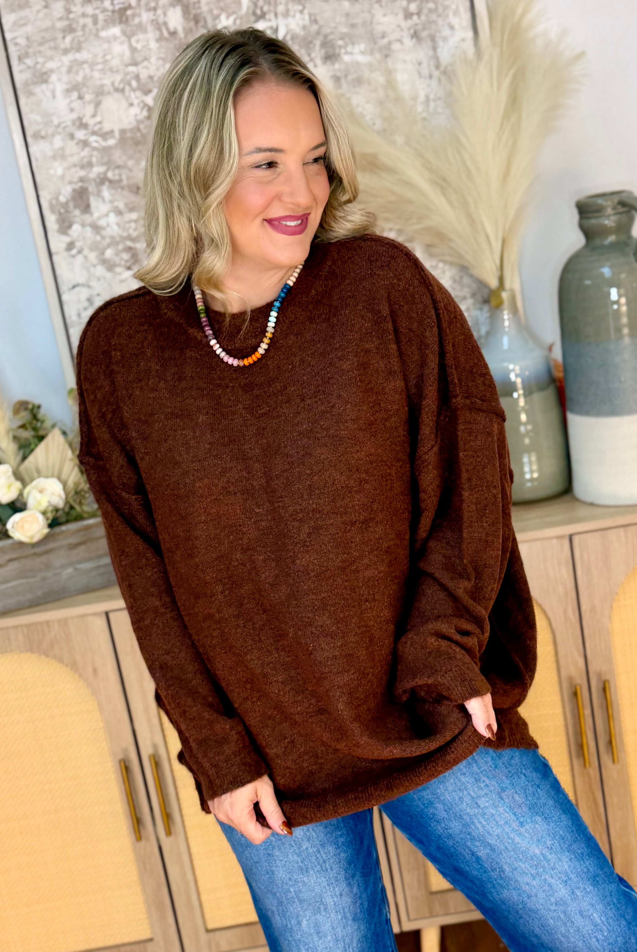 The Everyday Cozy Sweater - Cinnamon Brown-140 Sweaters-zenana-The Lovely Closet, Women's Fashion Boutique in Alexandria, KY