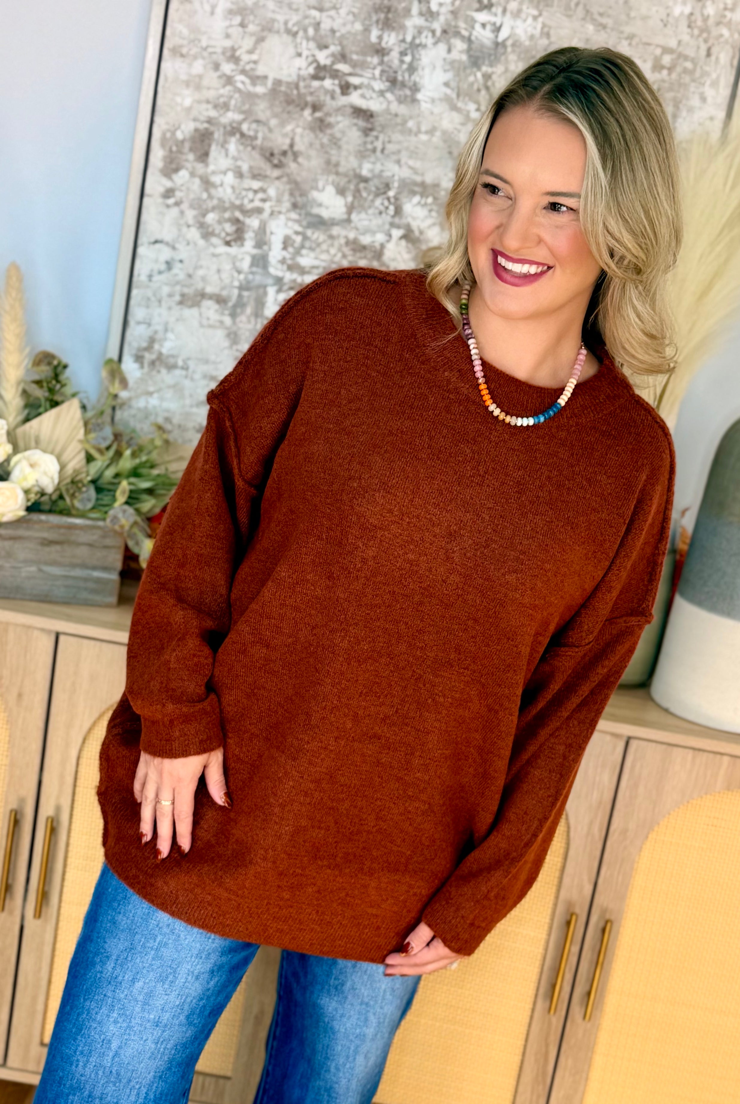 The Everyday Cozy Sweater - Rust-140 Sweaters-zenana-The Lovely Closet, Women's Fashion Boutique in Alexandria, KY