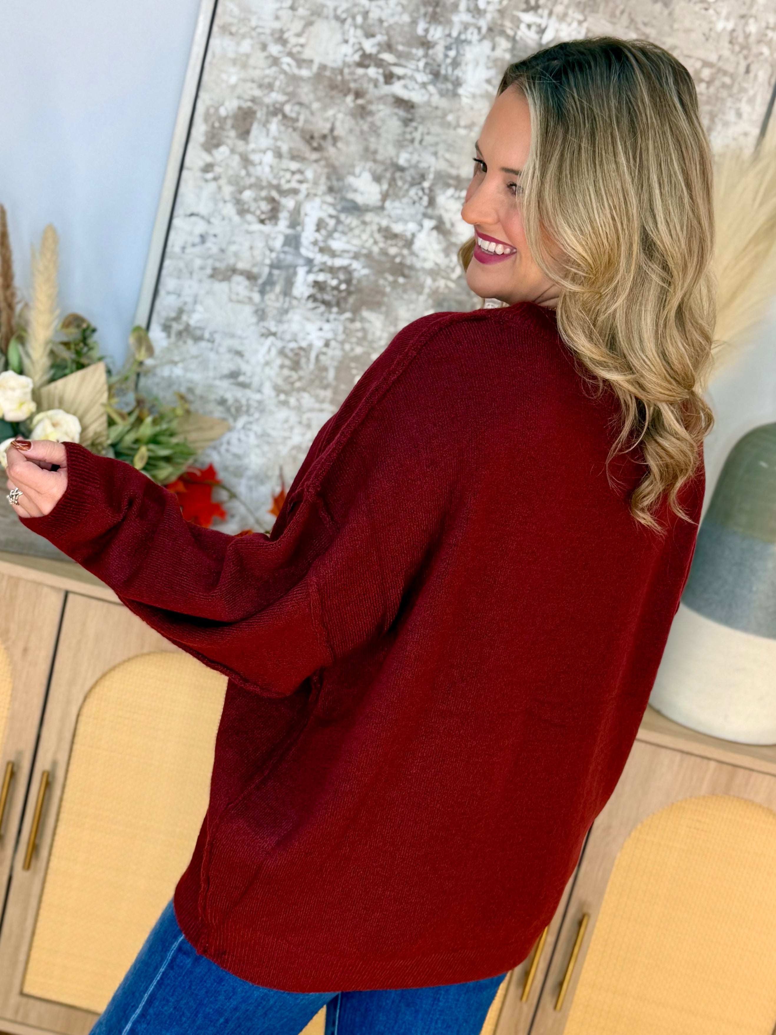 The Everyday Cozy Sweater - Cabernet-140 Sweaters-zenana-The Lovely Closet, Women's Fashion Boutique in Alexandria, KY