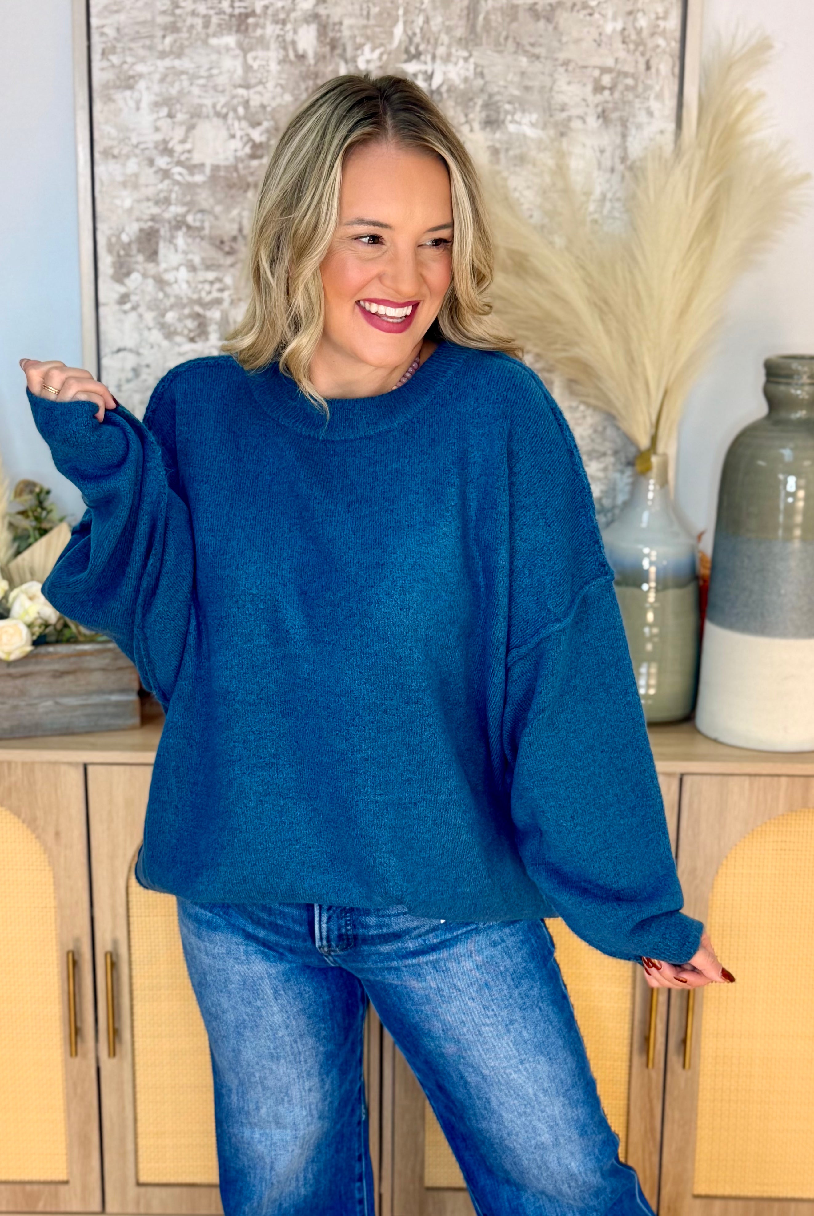 The Everyday Cozy Sweater - Denim Blue-140 Sweaters-zenana-The Lovely Closet, Women's Fashion Boutique in Alexandria, KY