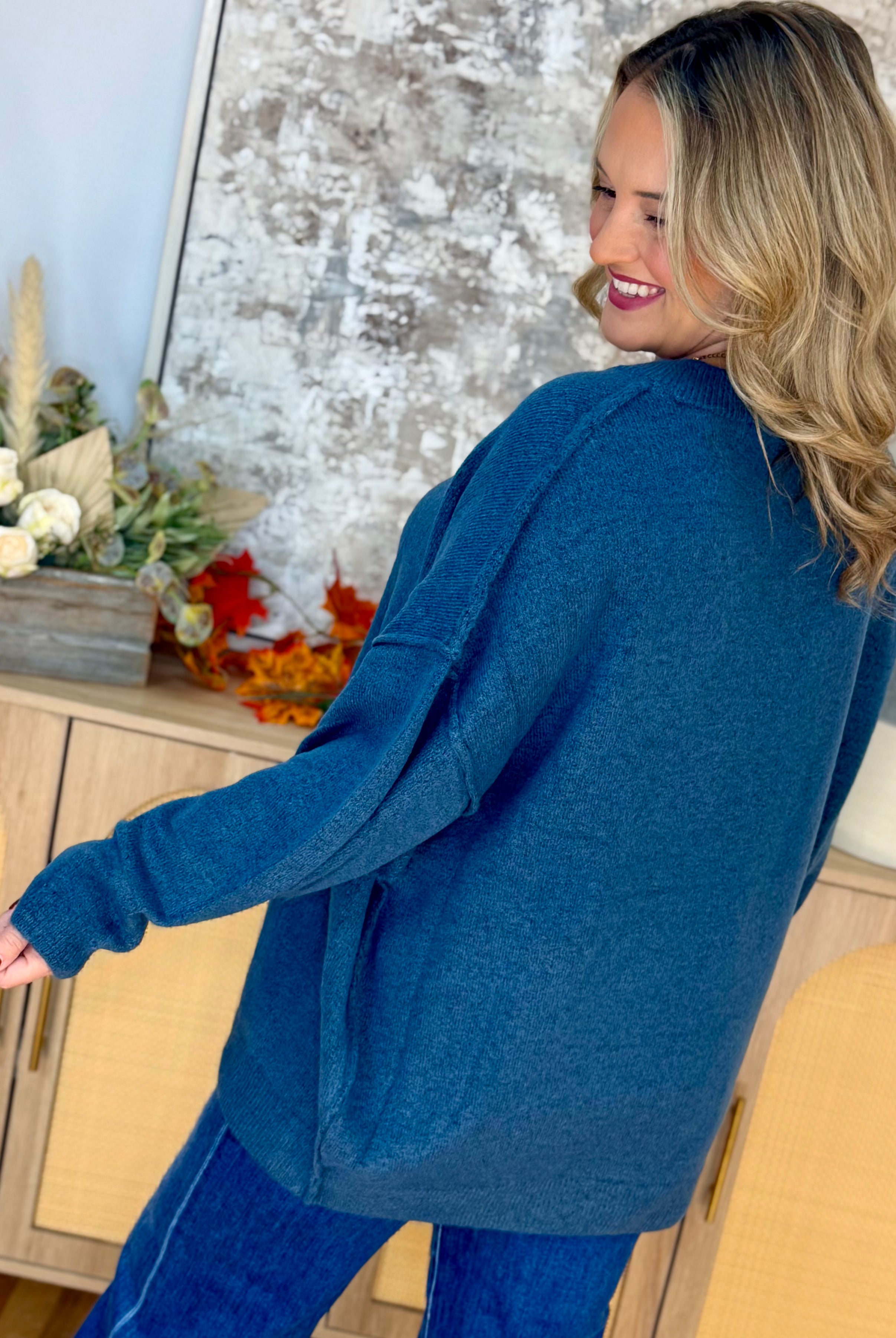 The Everyday Cozy Sweater - Denim Blue-140 Sweaters-zenana-The Lovely Closet, Women's Fashion Boutique in Alexandria, KY