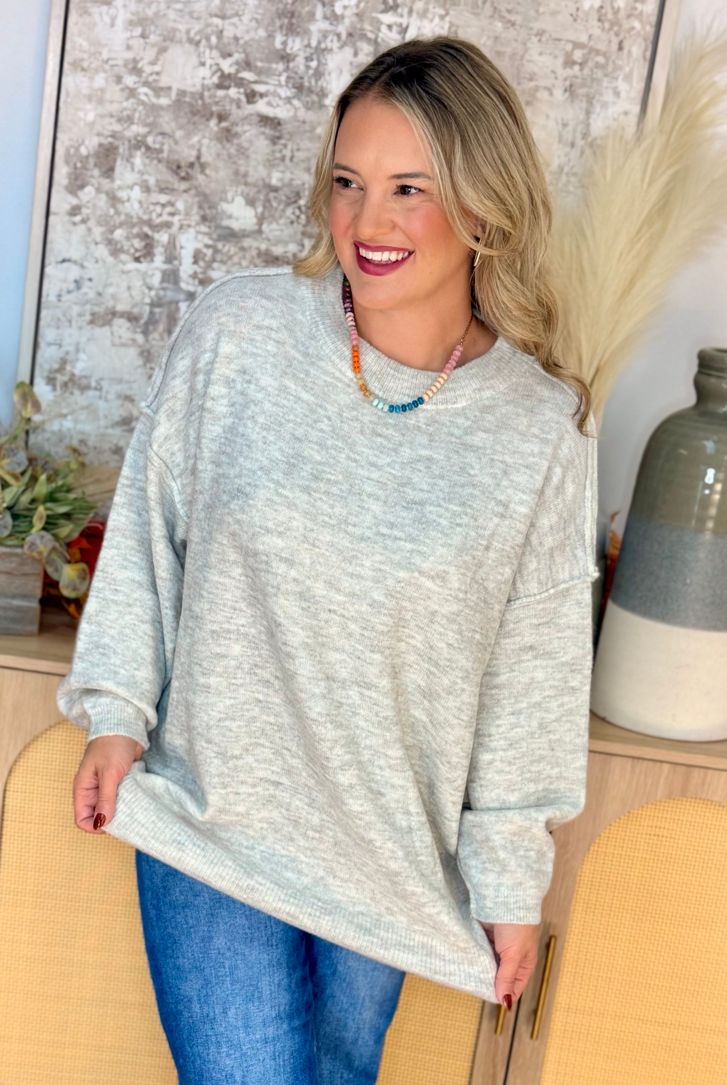 The Everyday Cozy Sweater - Lt. Heather Grey-140 Sweaters-zenana-The Lovely Closet, Women's Fashion Boutique in Alexandria, KY