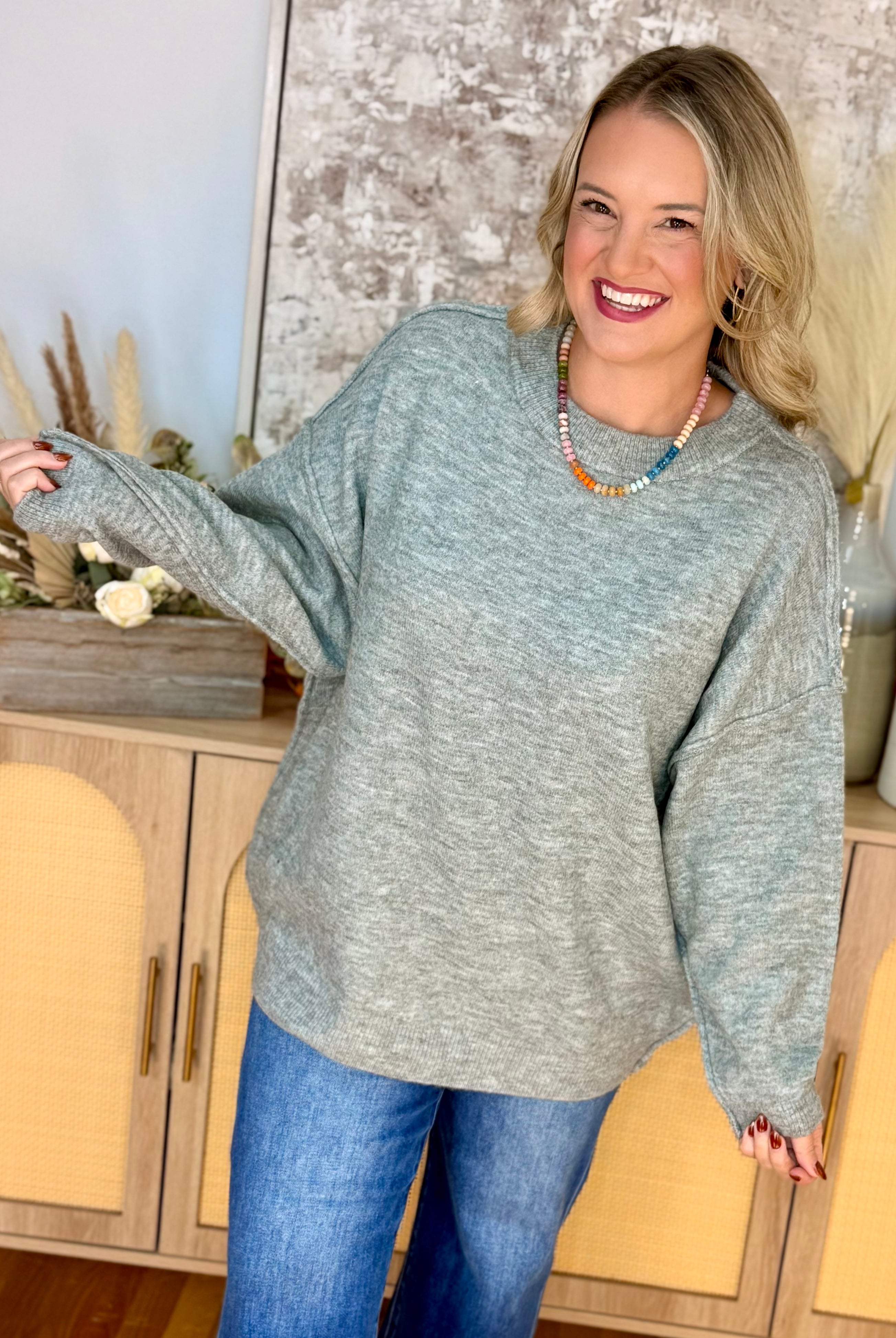 The Everyday Cozy Sweater - Grey-140 Sweaters-zenana-The Lovely Closet, Women's Fashion Boutique in Alexandria, KY