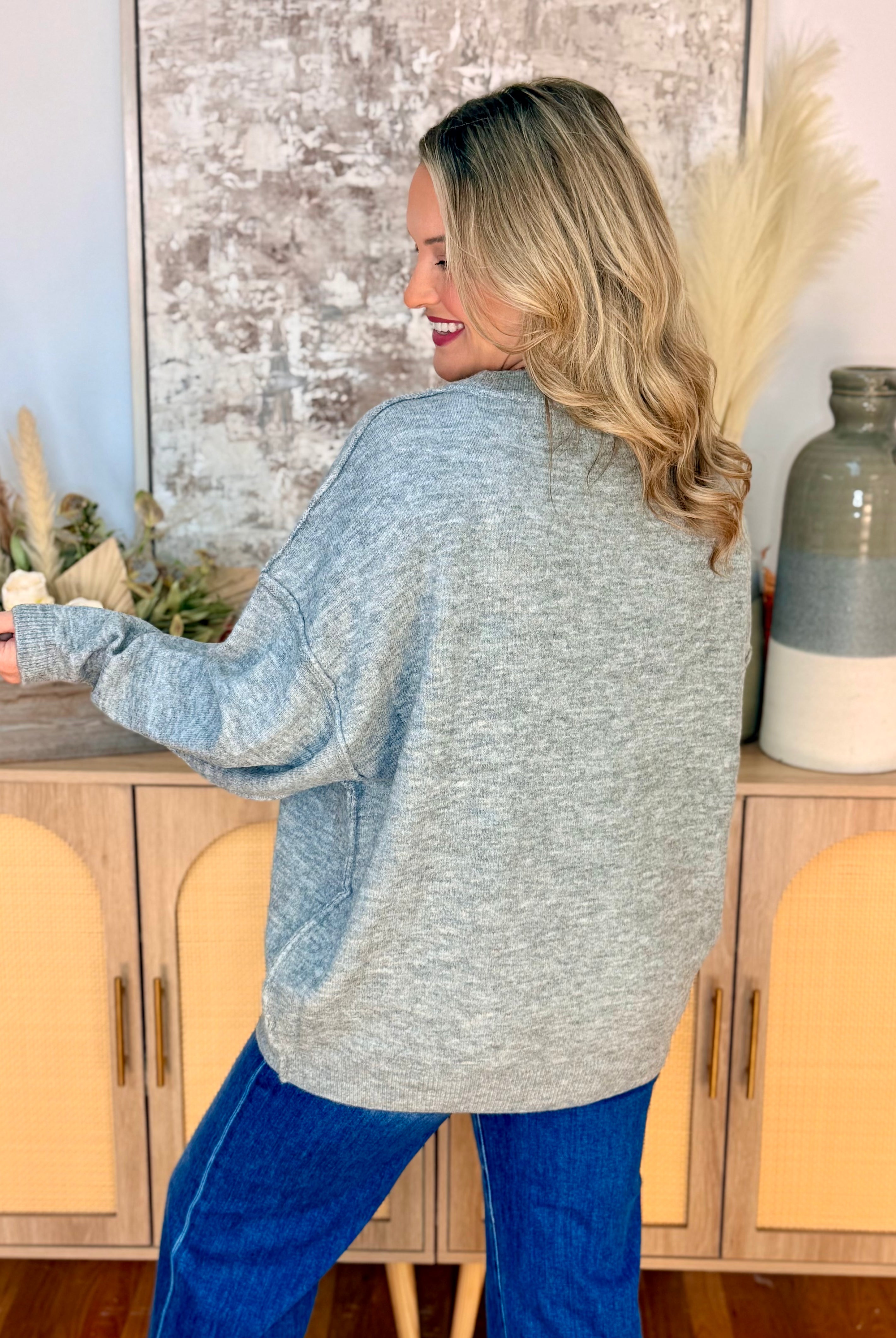 The Everyday Cozy Sweater - Grey-140 Sweaters-zenana-The Lovely Closet, Women's Fashion Boutique in Alexandria, KY