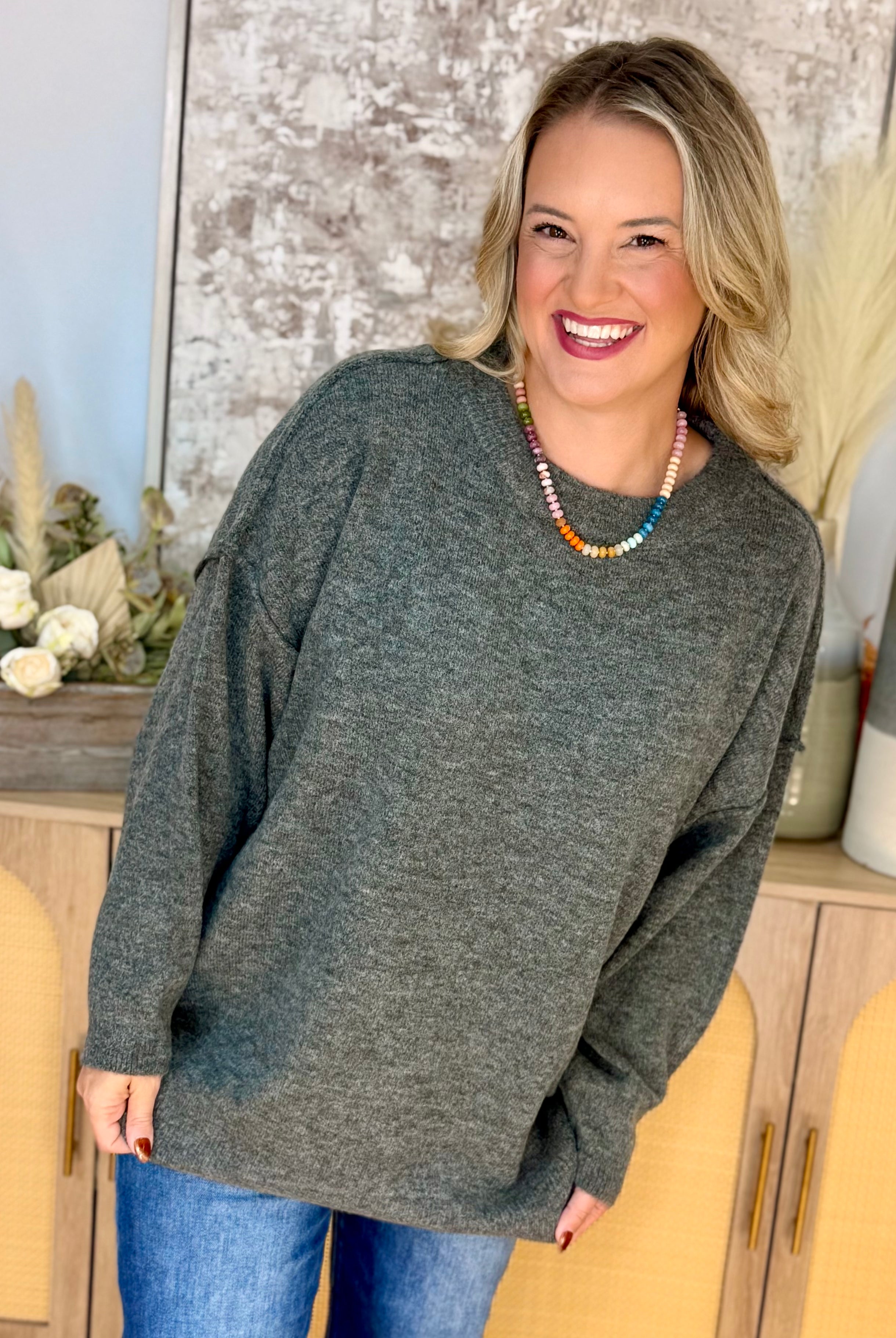 The Everyday Cozy Sweater - Charcoal-140 Sweaters-zenana-The Lovely Closet, Women's Fashion Boutique in Alexandria, KY