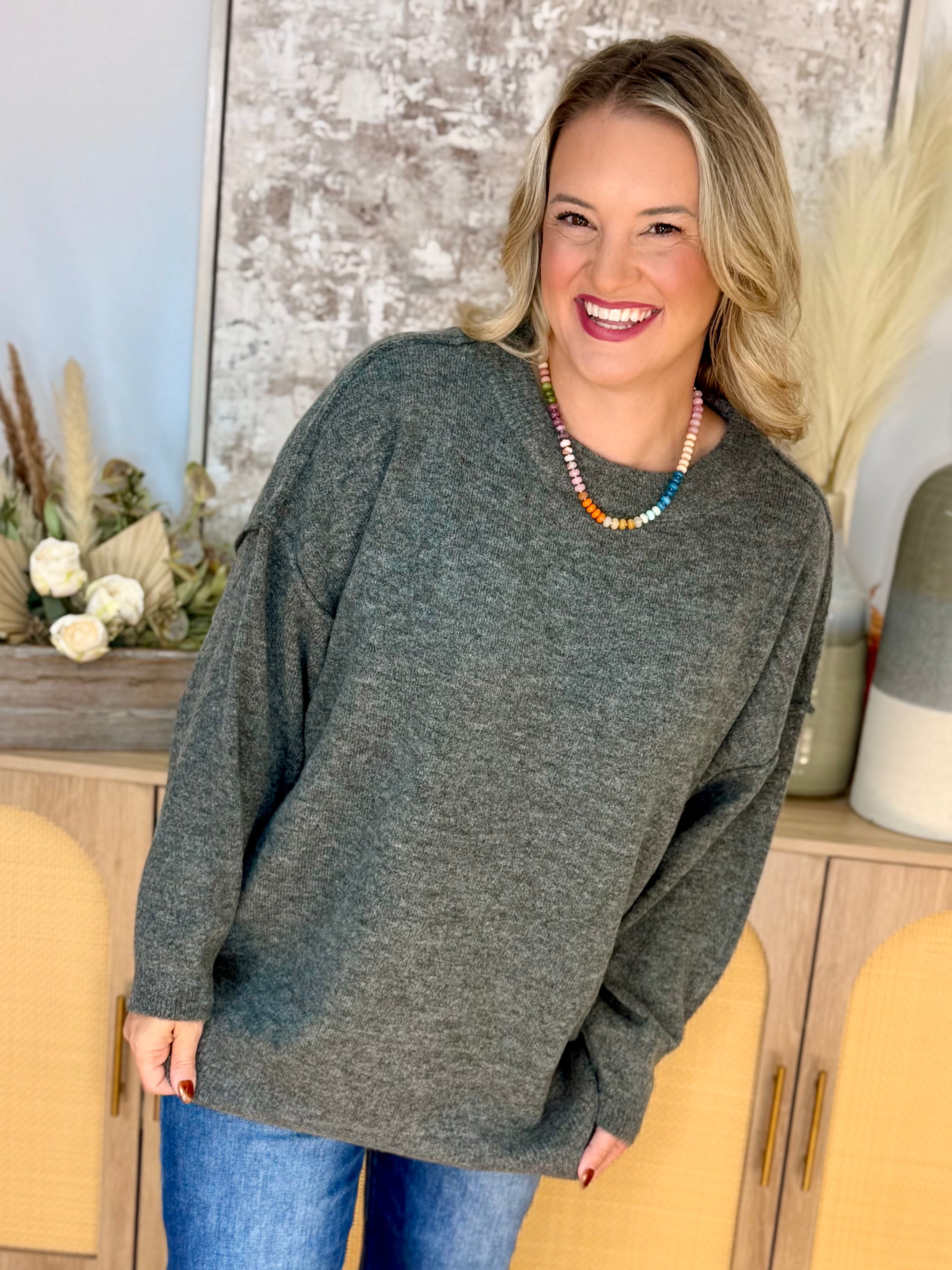 The Everyday Cozy Sweater - Charcoal-140 Sweaters-zenana-The Lovely Closet, Women's Fashion Boutique in Alexandria, KY