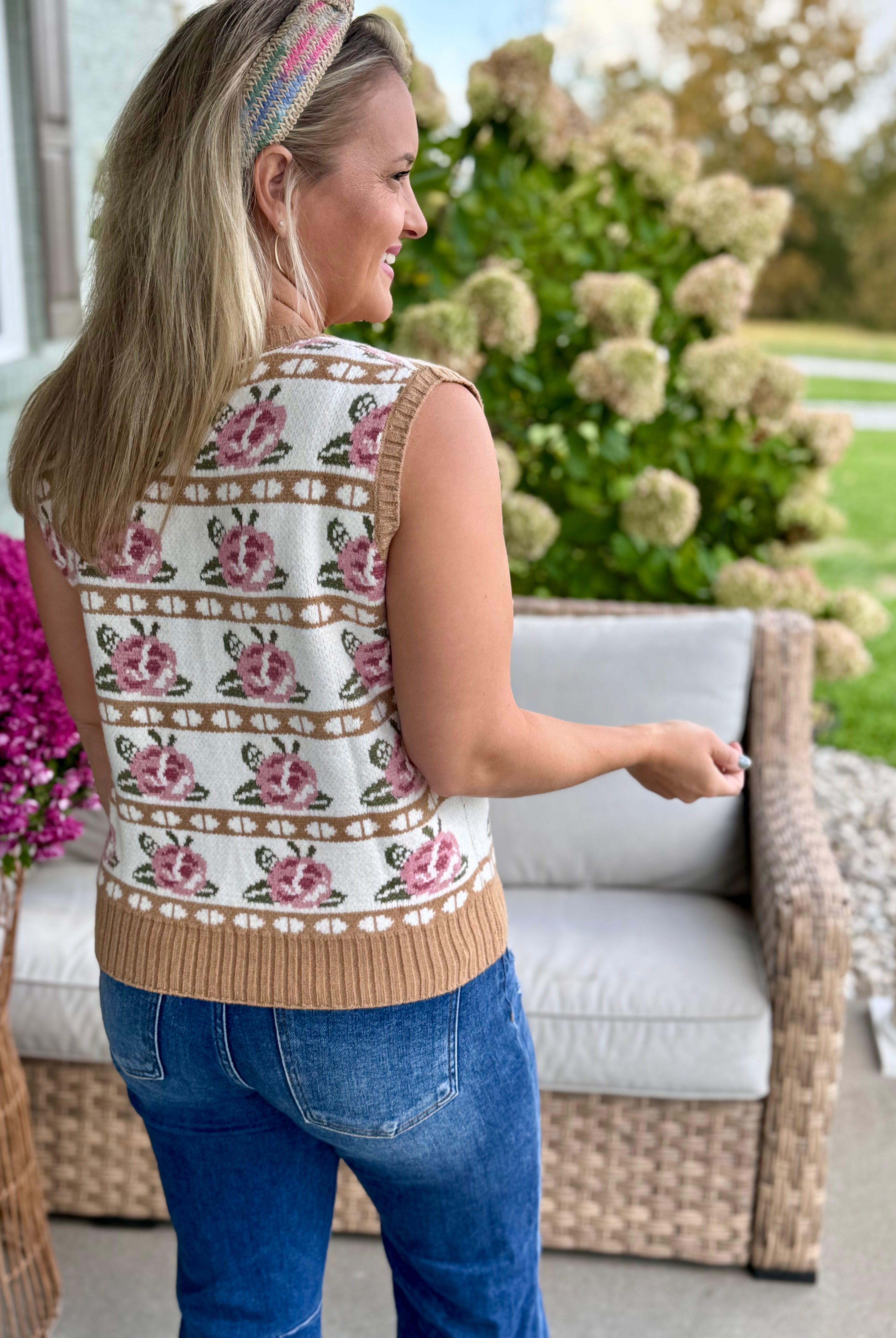 Rose Fairisle Sweater Vest-140 Sweaters-Anniewear-The Lovely Closet, Women's Fashion Boutique in Alexandria, KY