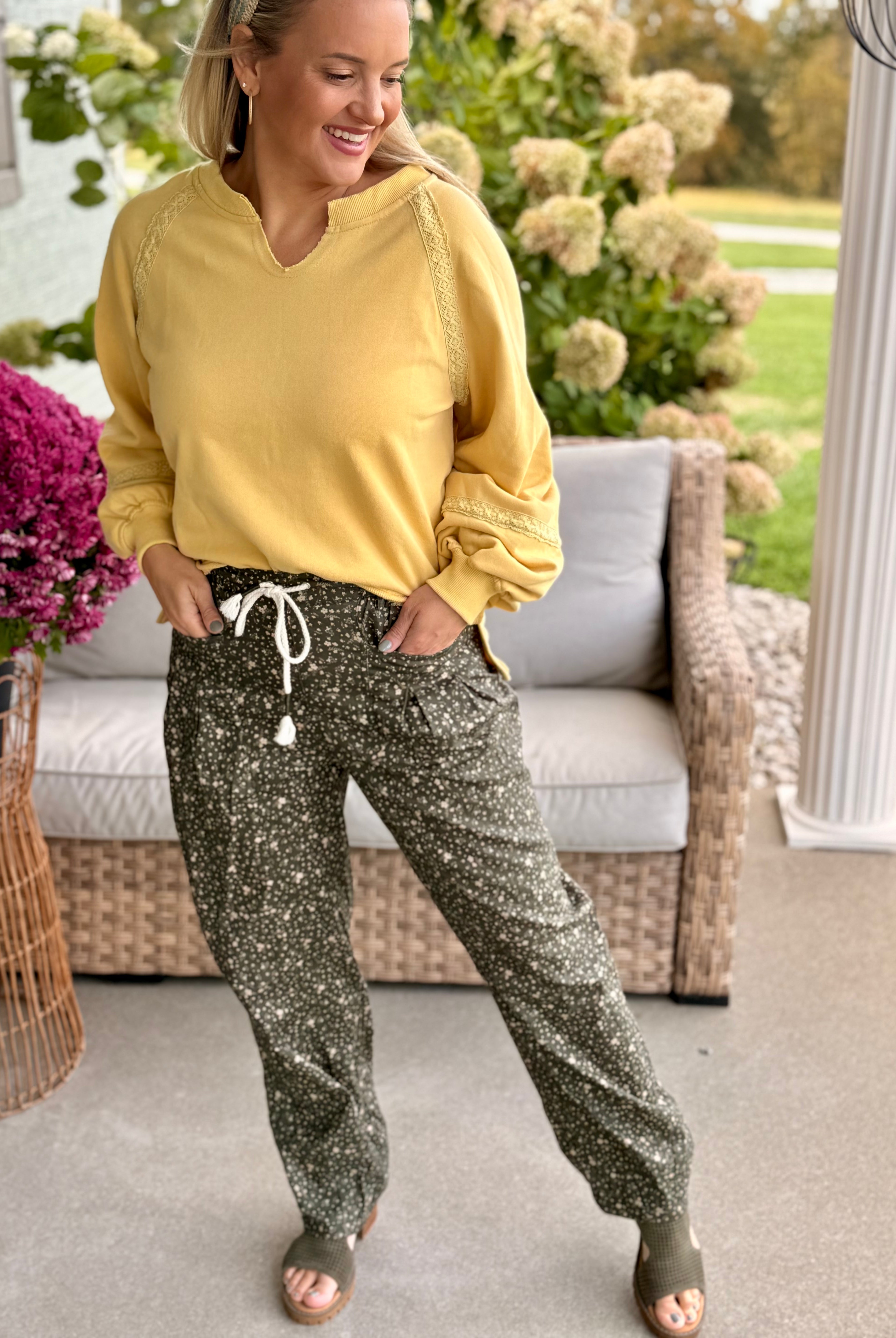 Ditsy Print Barrel Leg Pants-240 Pants-The Lovely Closet-The Lovely Closet, Women's Fashion Boutique in Alexandria, KY