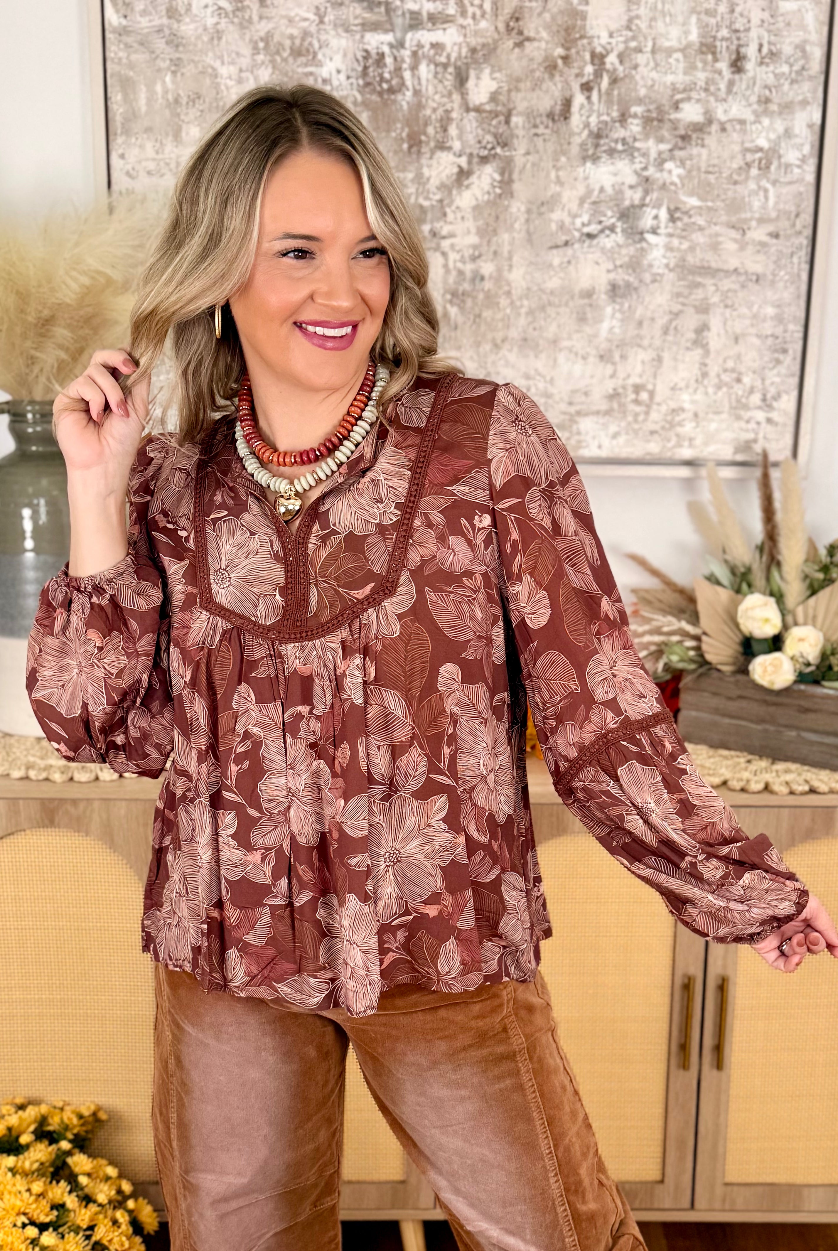 Cinnamon & Spice Blouse-110 Long Sleeve Top-Haptics-The Lovely Closet, Women's Fashion Boutique in Alexandria, KY