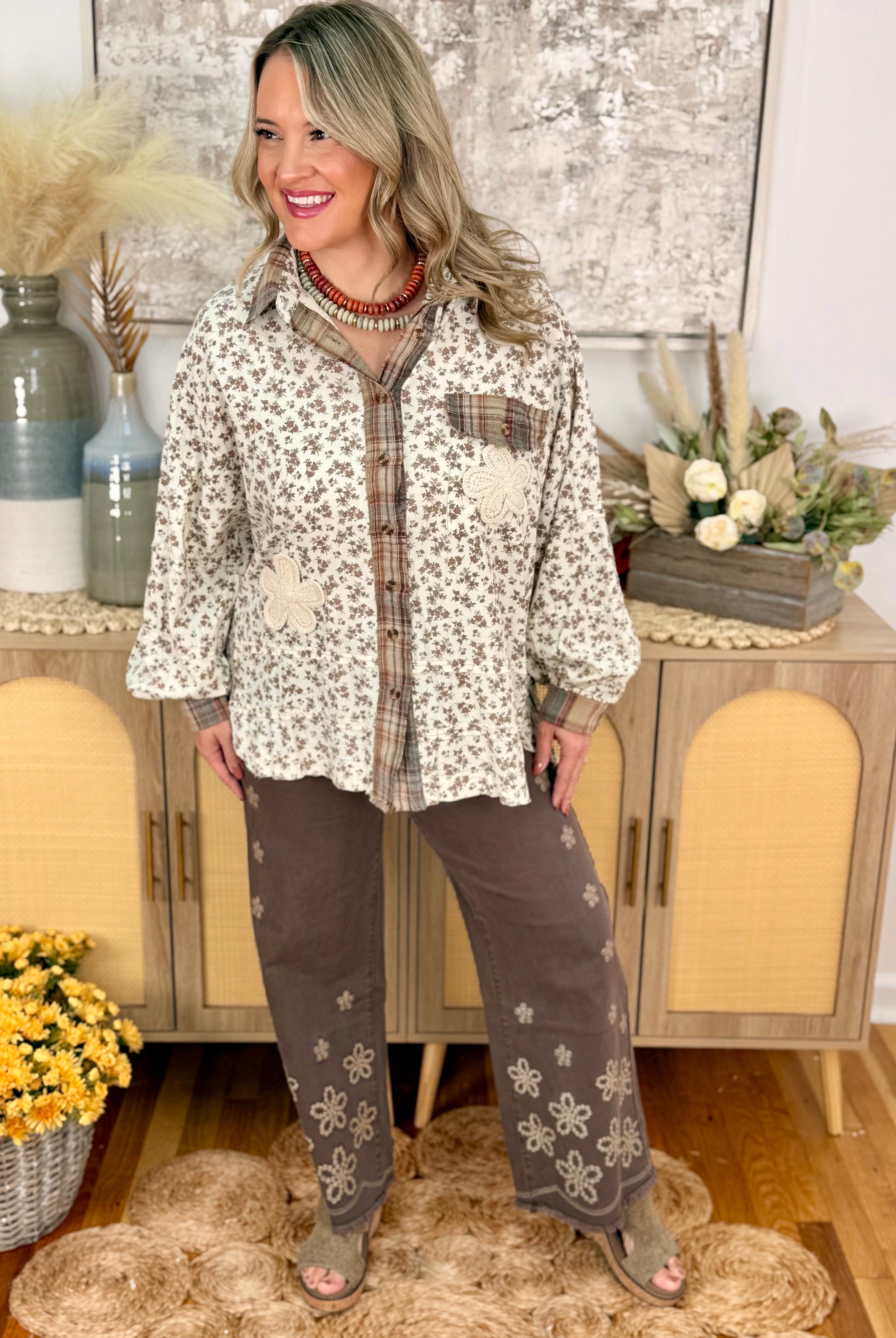 Falling Petals Mineral Washed Twill Pant-240 Pants-easel-The Lovely Closet, Women's Fashion Boutique in Alexandria, KY