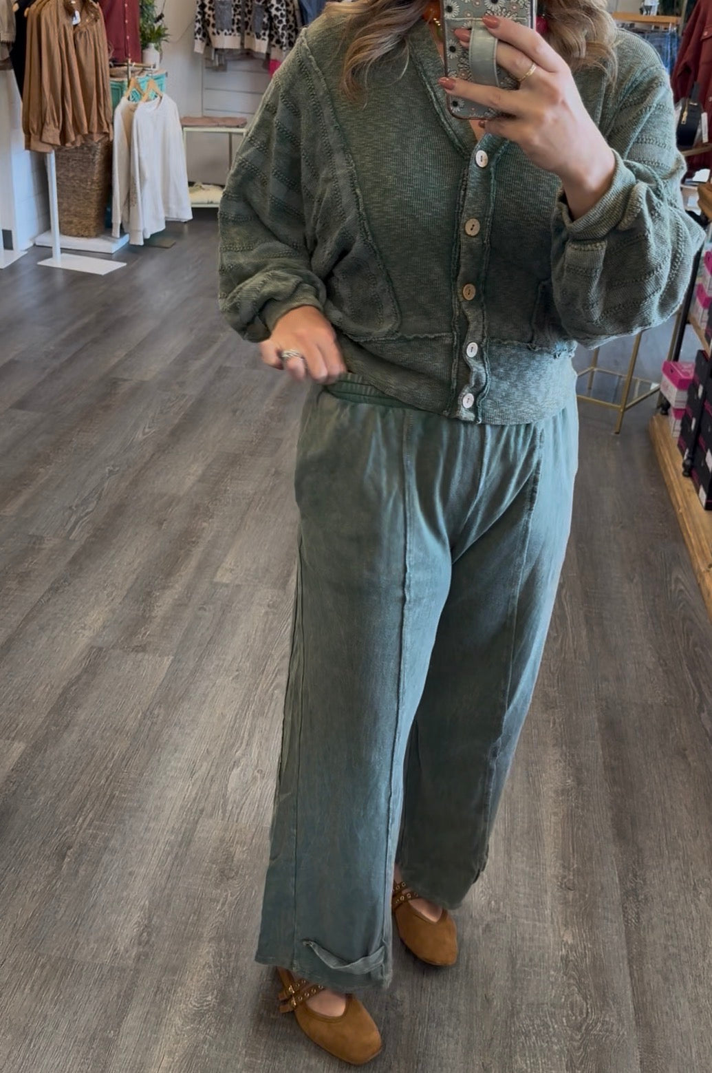 Free Spirit Mineral Washed Pants - Olive-240 Pants-jHer-The Lovely Closet, Women's Fashion Boutique in Alexandria, KY