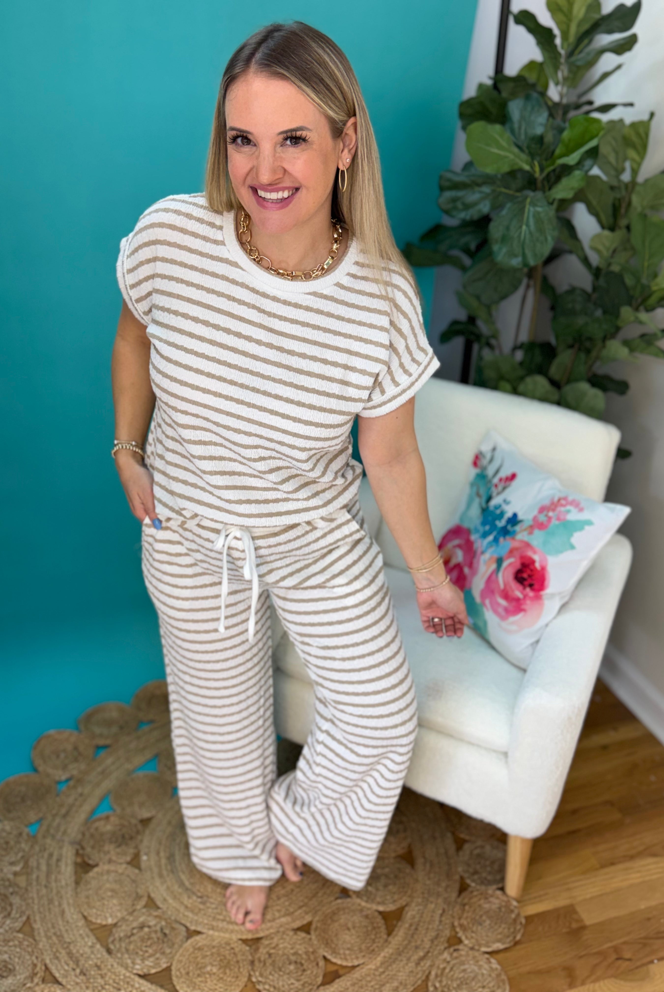 Relax and Repeat Wide Leg Lounge Pants - Taupe-240 Pants-Blu Pepper-The Lovely Closet, Women's Fashion Boutique in Alexandria, KY