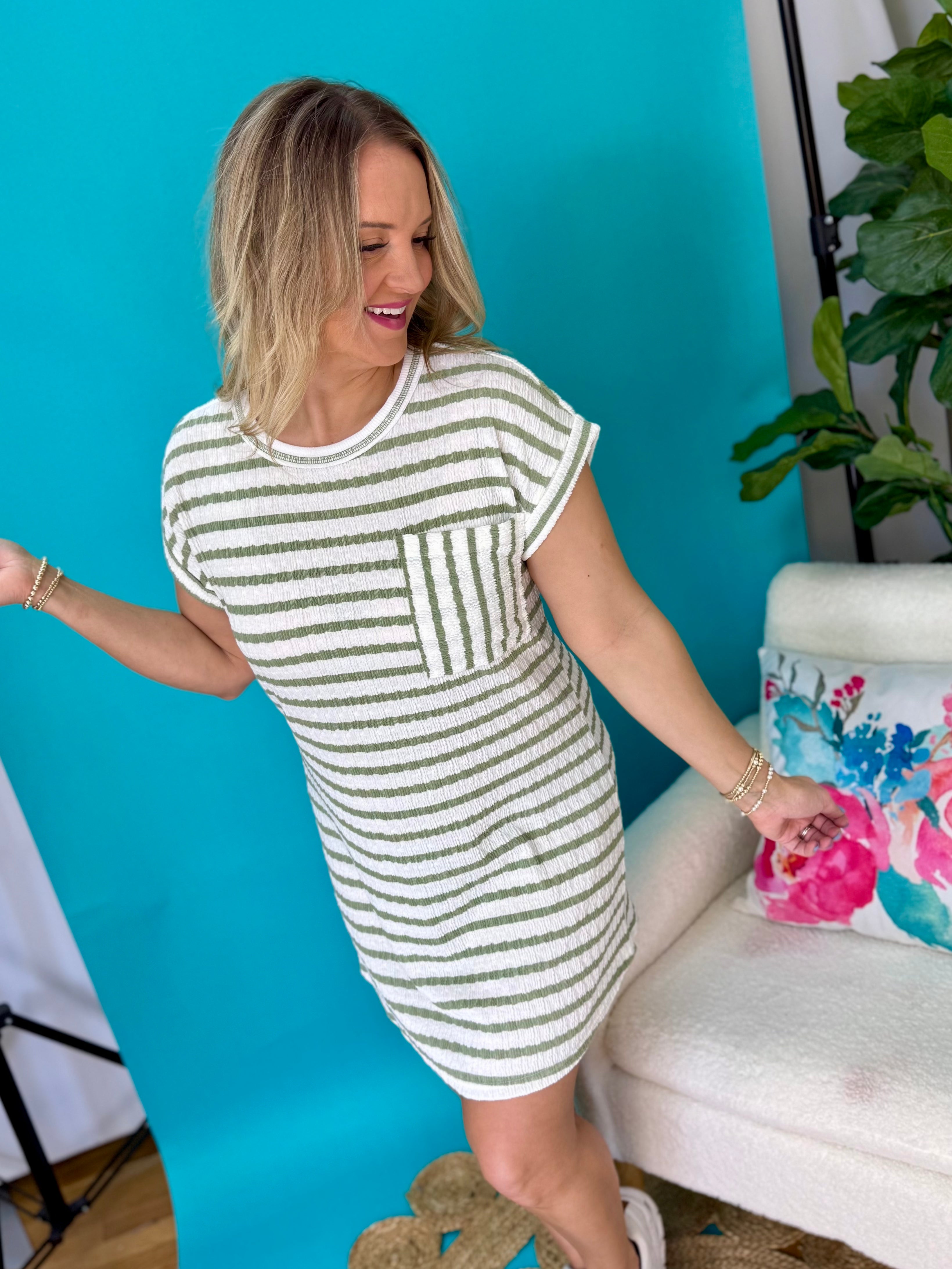 Relax and Repeat Textured T-Shirt Dress - Olive-180 Dresses-Blu Pepper-The Lovely Closet, Women's Fashion Boutique in Alexandria, KY